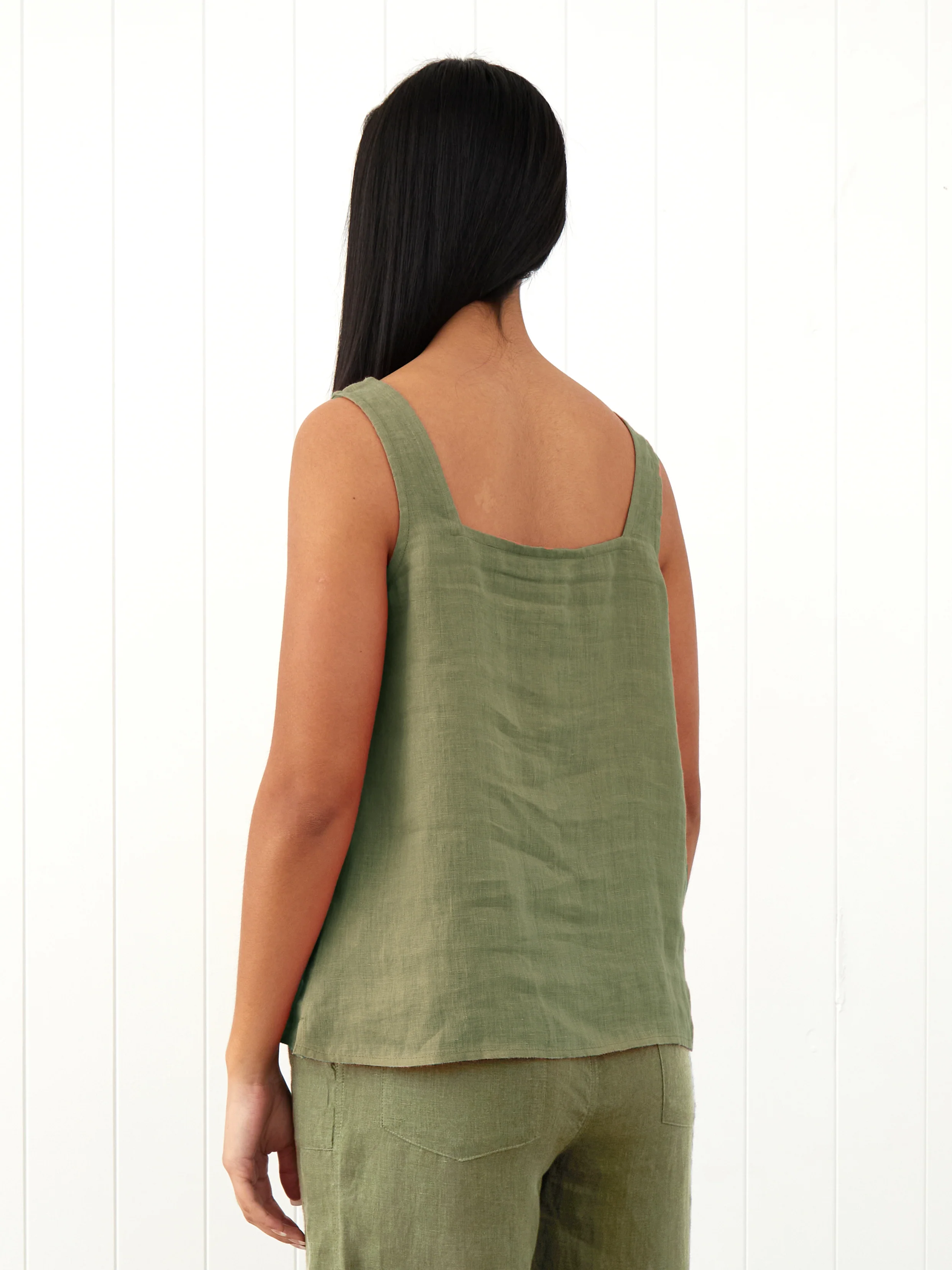 Amalfi Linen Singlet Top in Cactus - Image 4