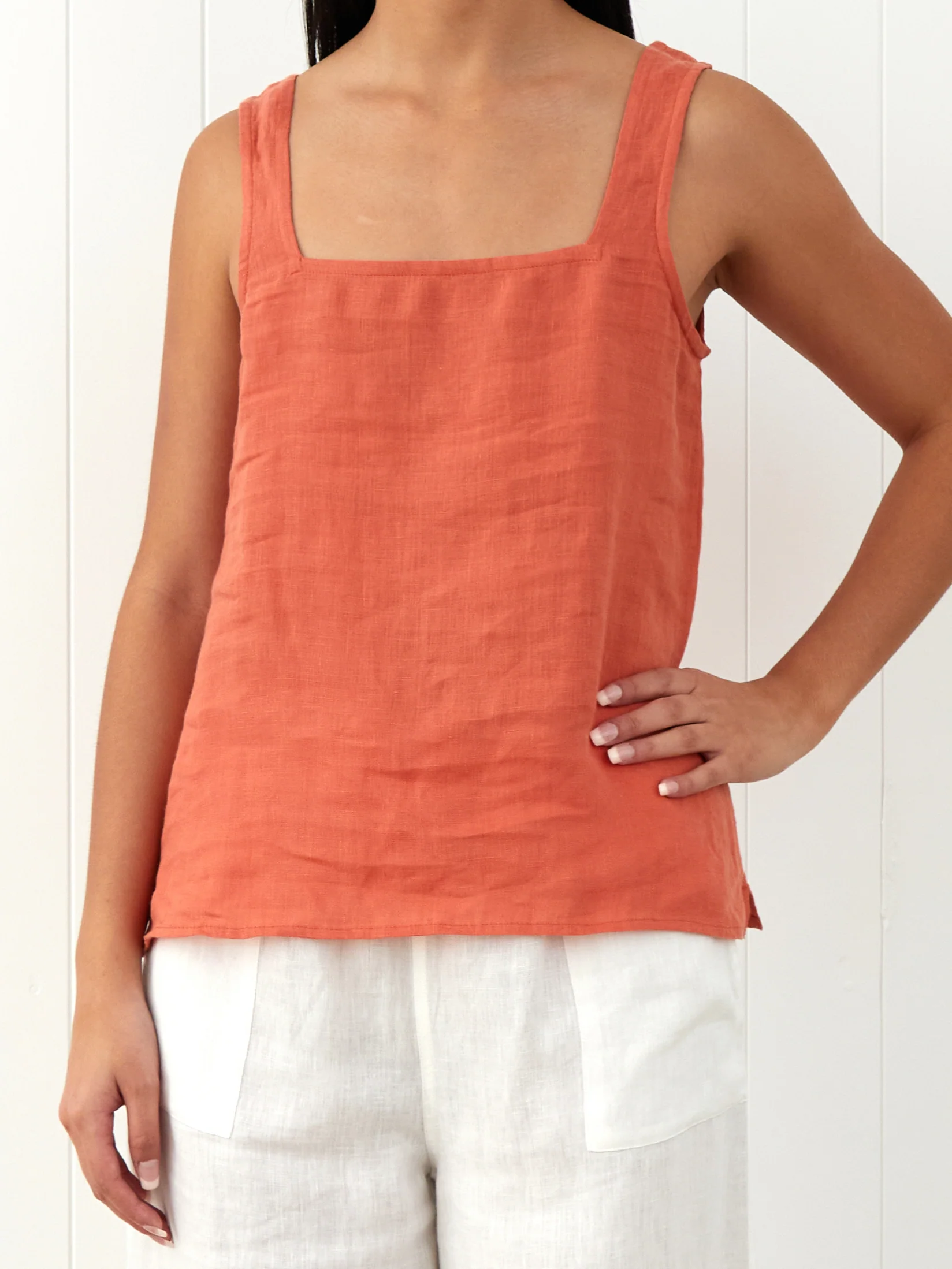 Amalfi Linen Singlet Top in Sunset - Image 3