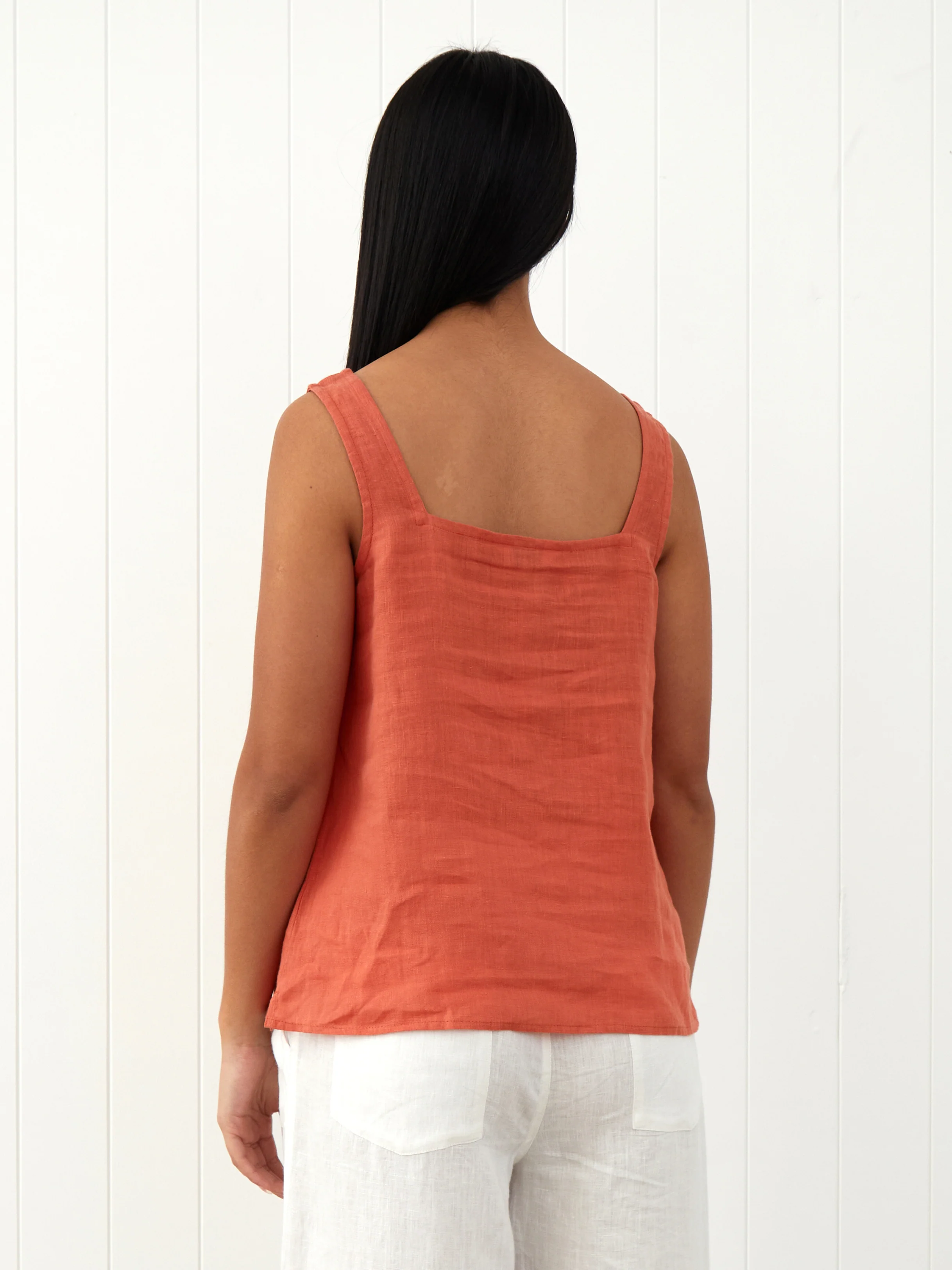 Amalfi Linen Singlet Top in Sunset - Image 4