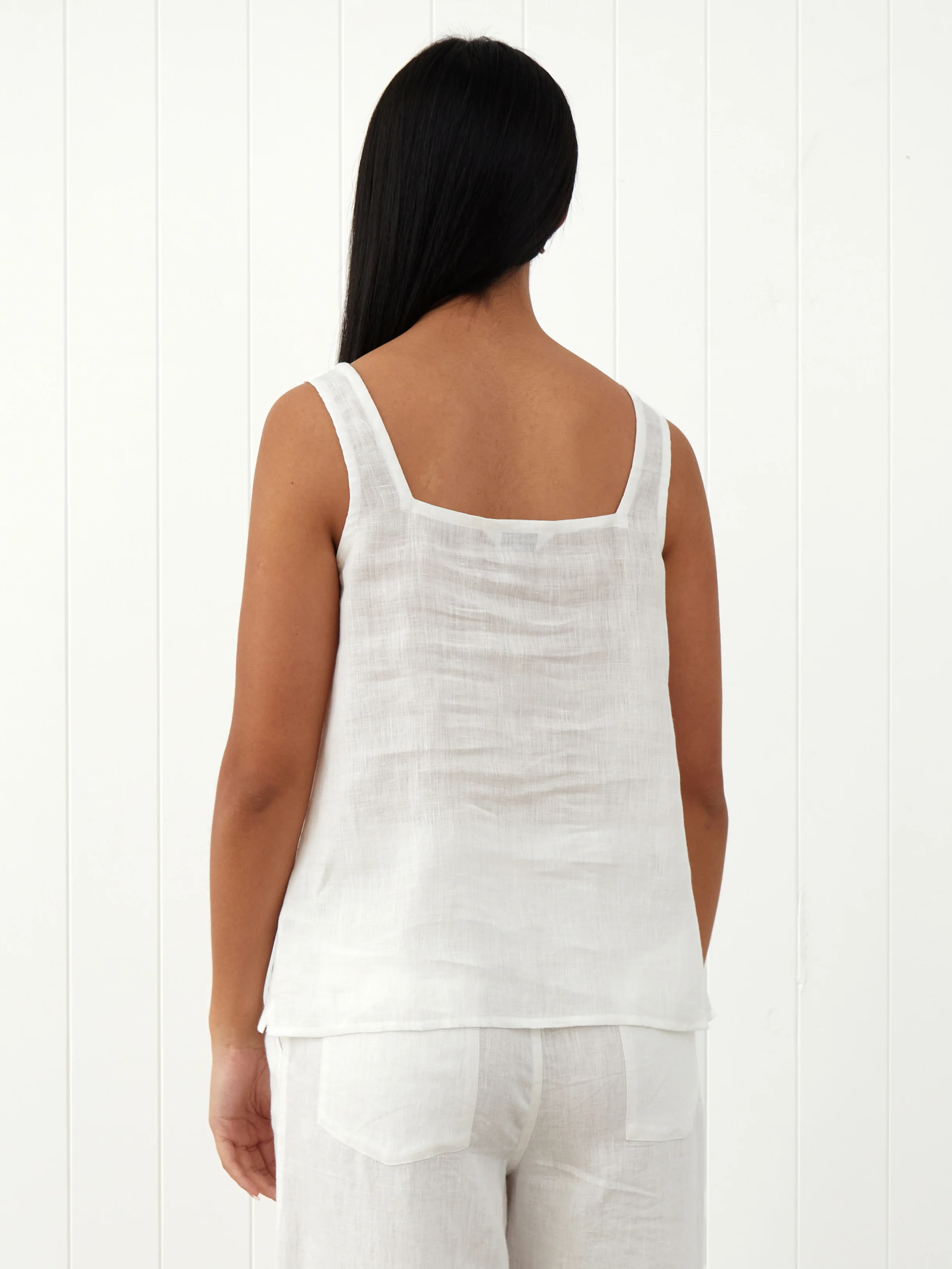 Amalfi Linen Singlet Top in White - Image 4