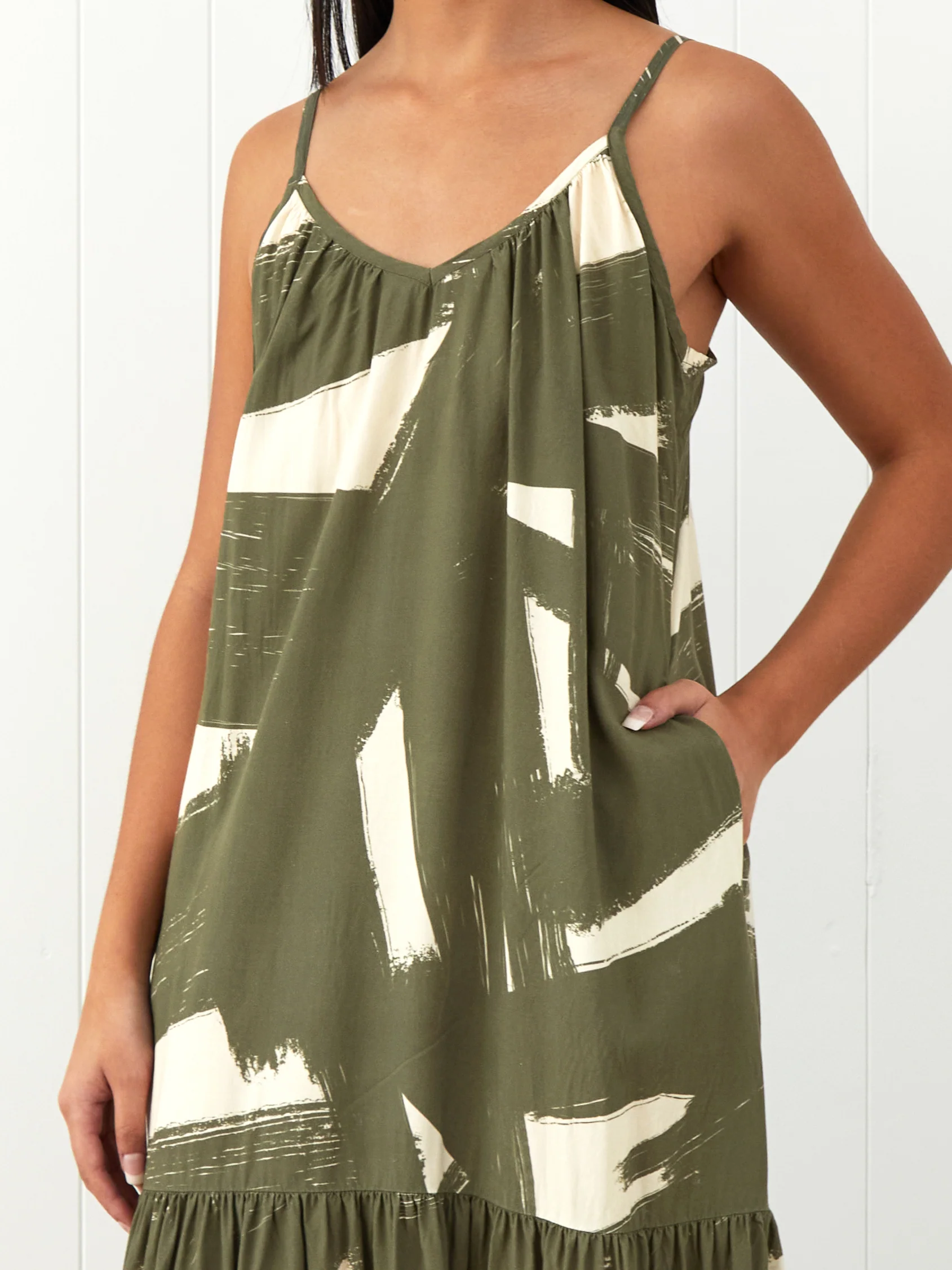 Belize Modal Strappy Dress in Olive Natural - Image 3