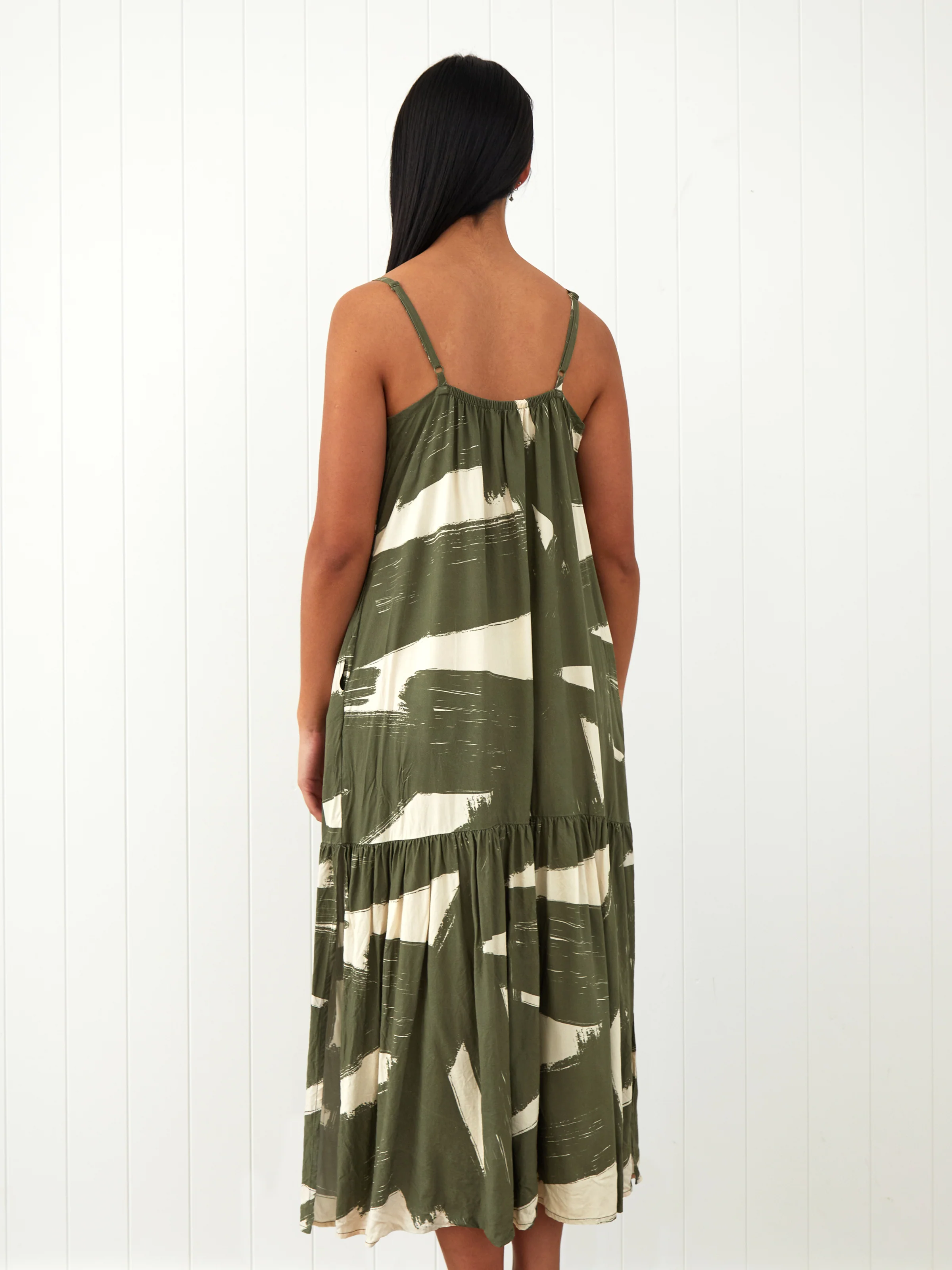 Belize Modal Strappy Dress in Olive Natural - Image 4