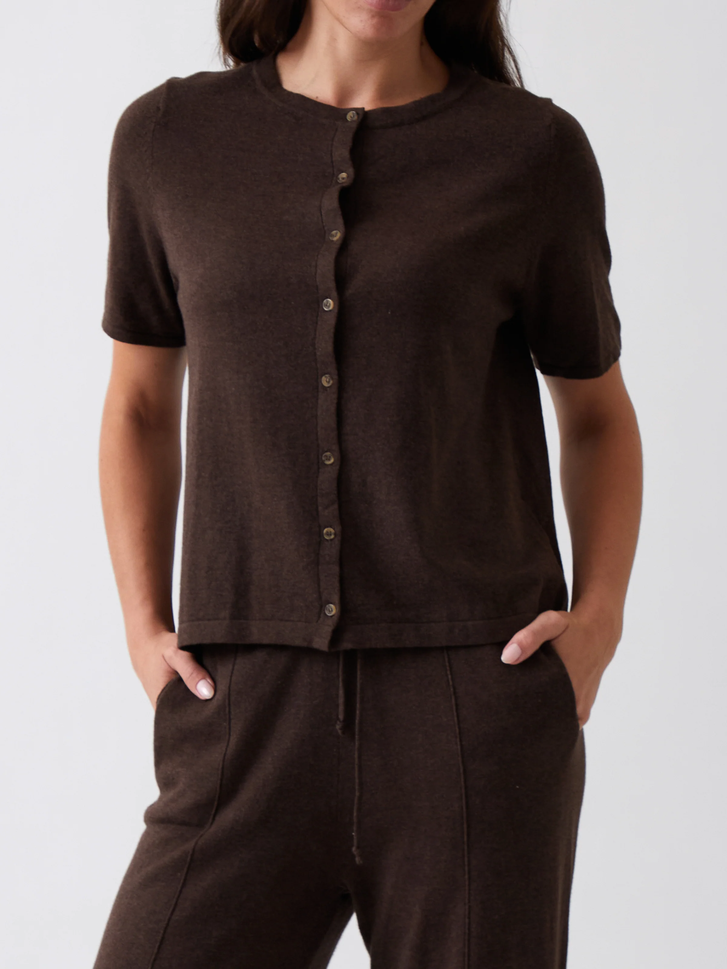 Cotton Cashmere Button Tee in Cocoa