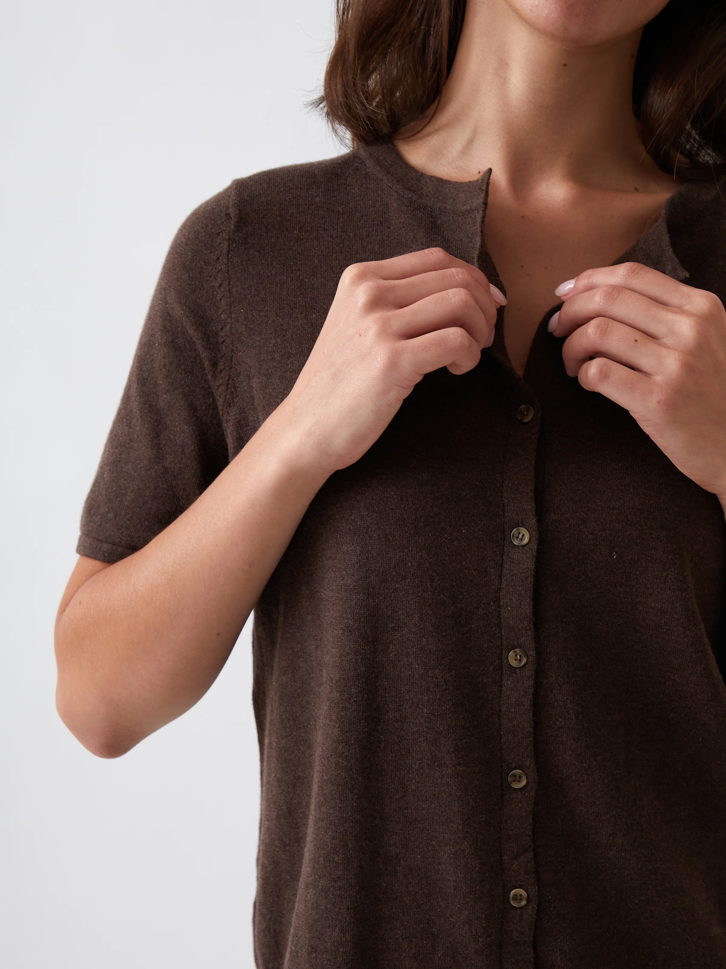 Cotton Cashmere Button Tee in Cocoa - Image 2