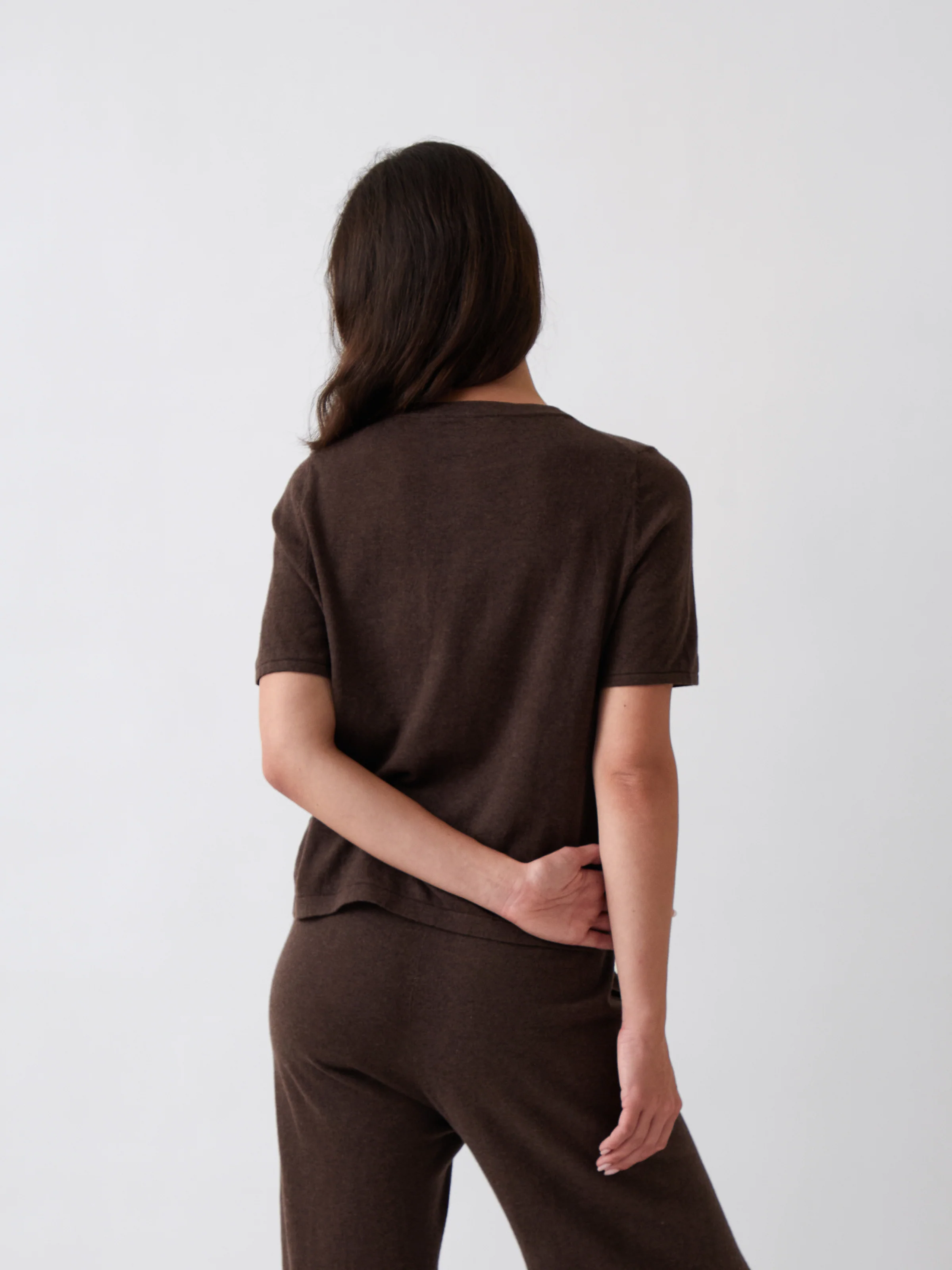 Cotton Cashmere Button Tee in Cocoa - Image 3