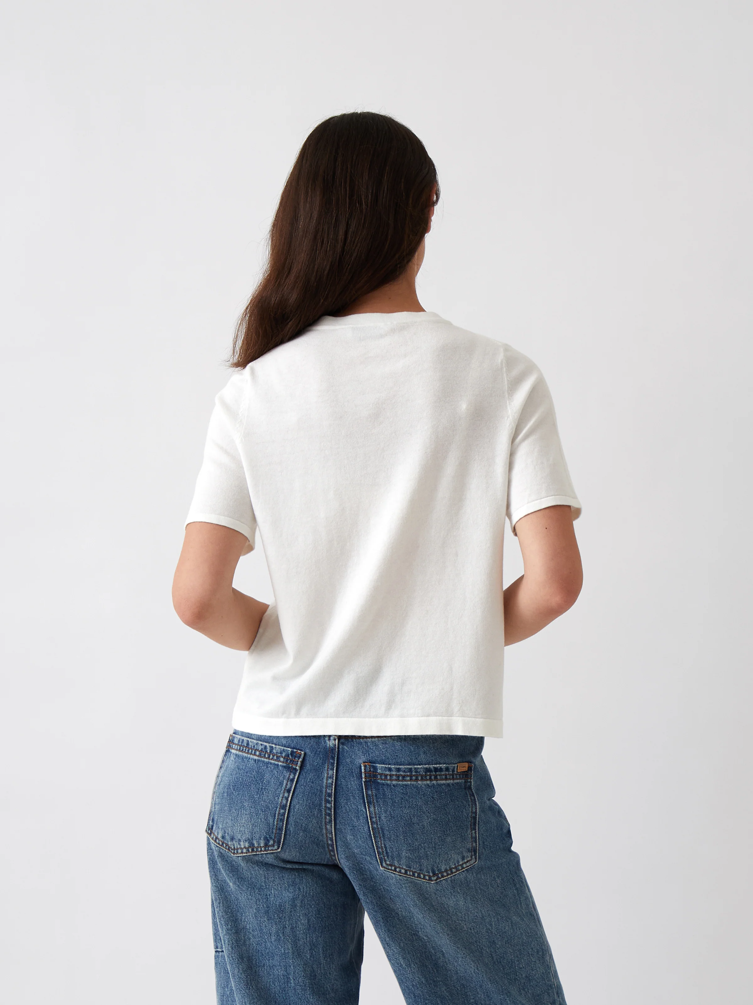 Cotton Cashmere Button Tee in Ivory - Image 3