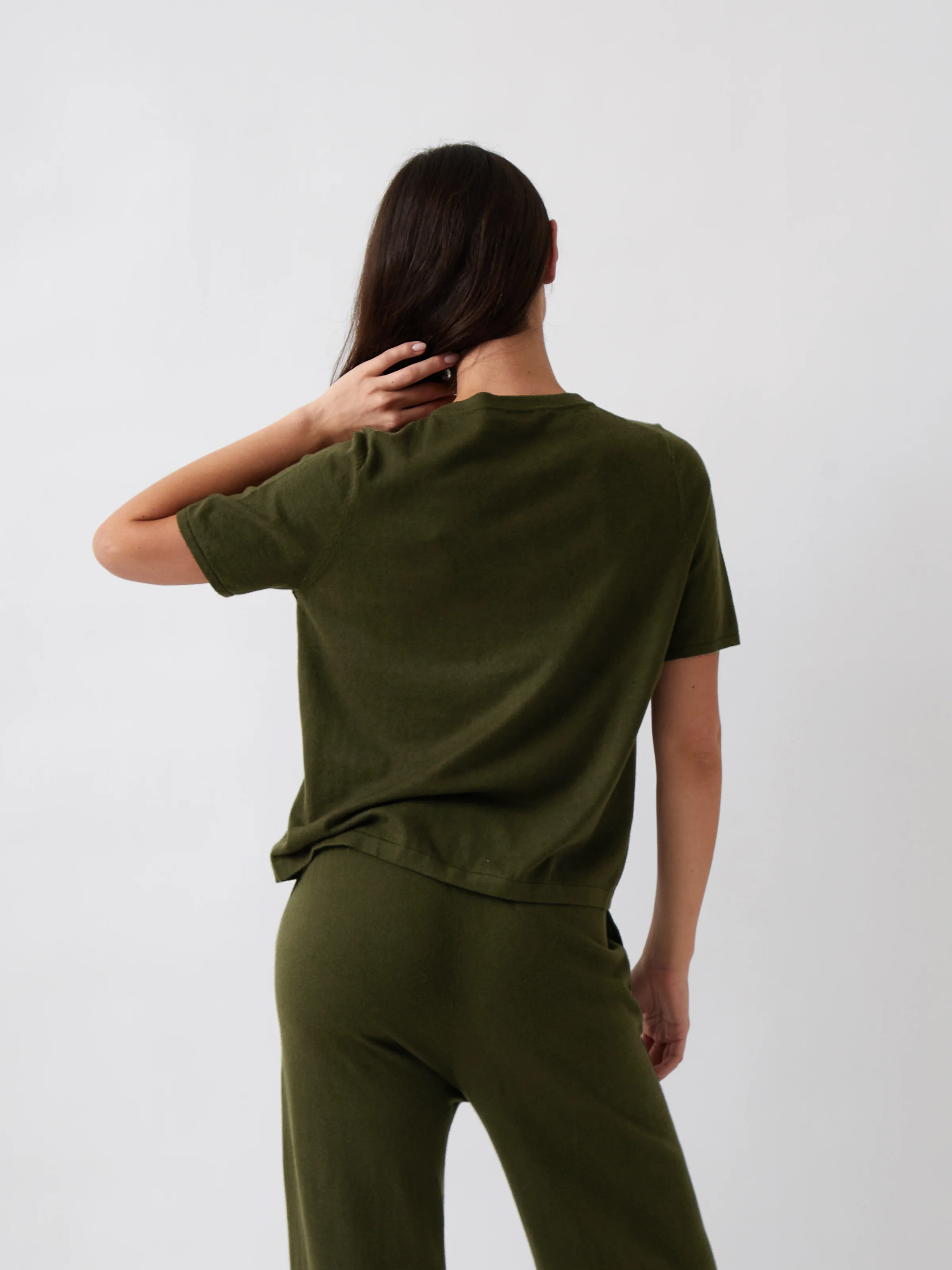 Cotton Cashmere Button Tee in Olive - Image 3