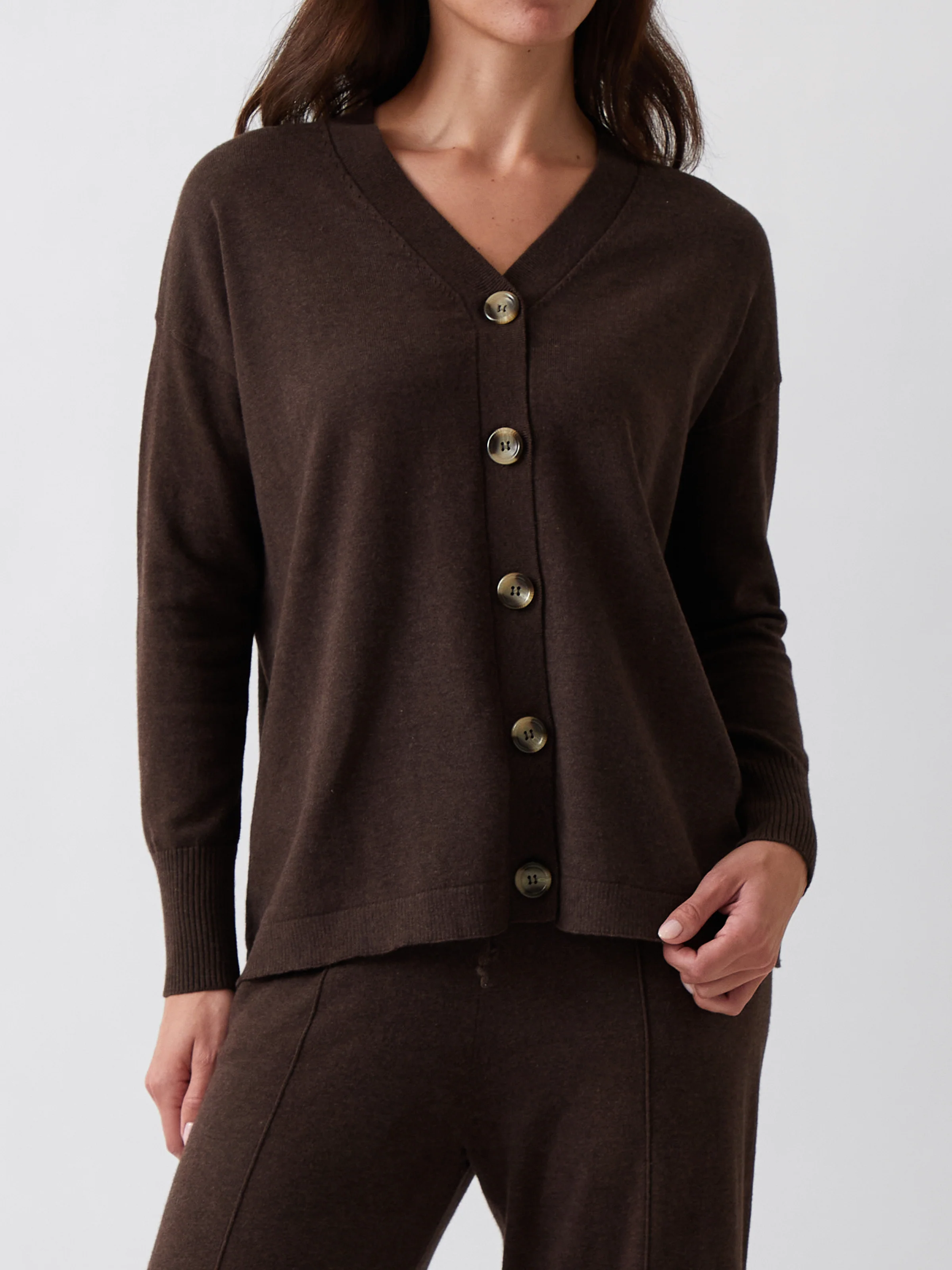 Cotton Cashmere Cardi in Cocoa
