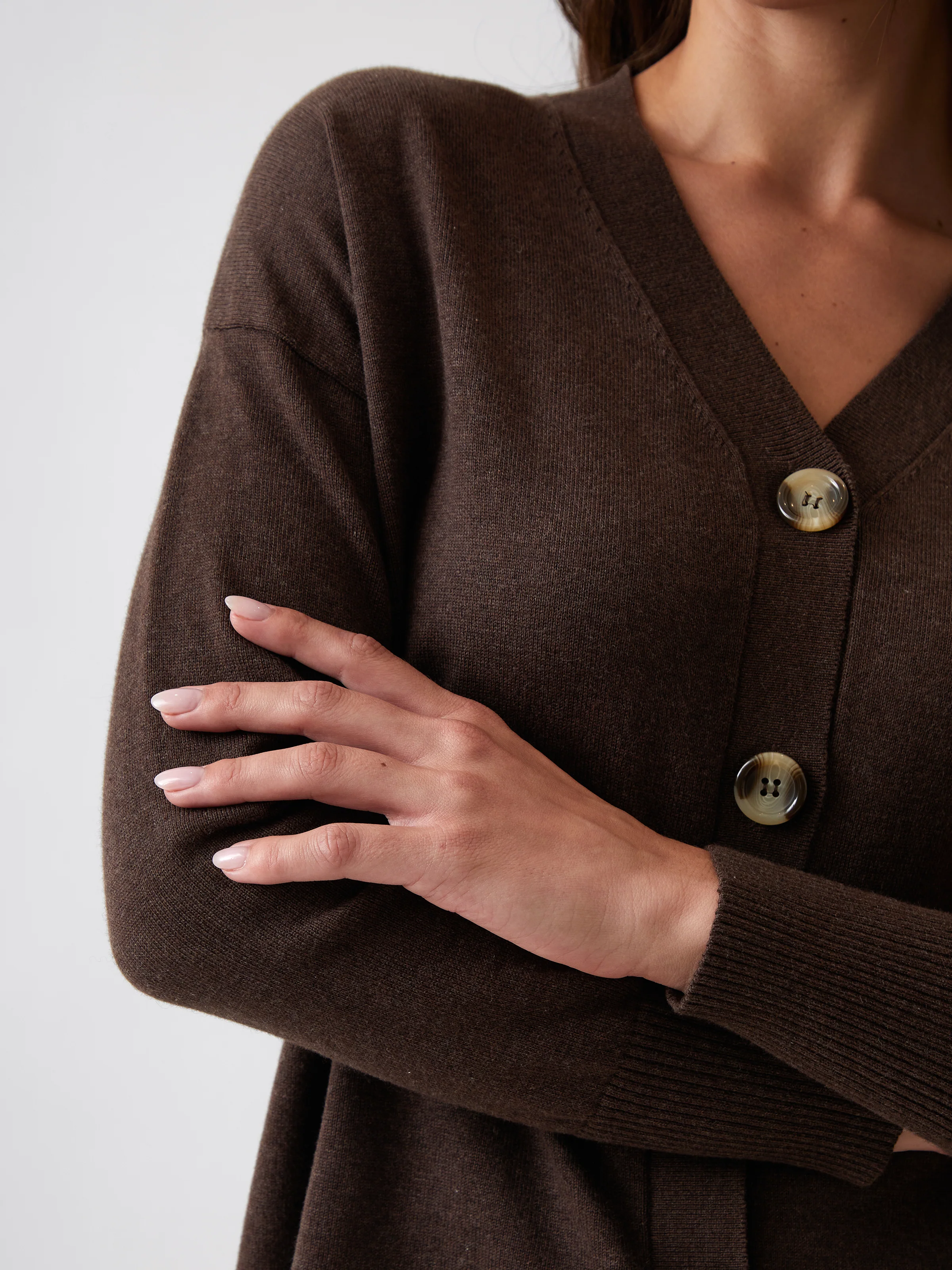 Cotton Cashmere Cardi in Cocoa - Image 2