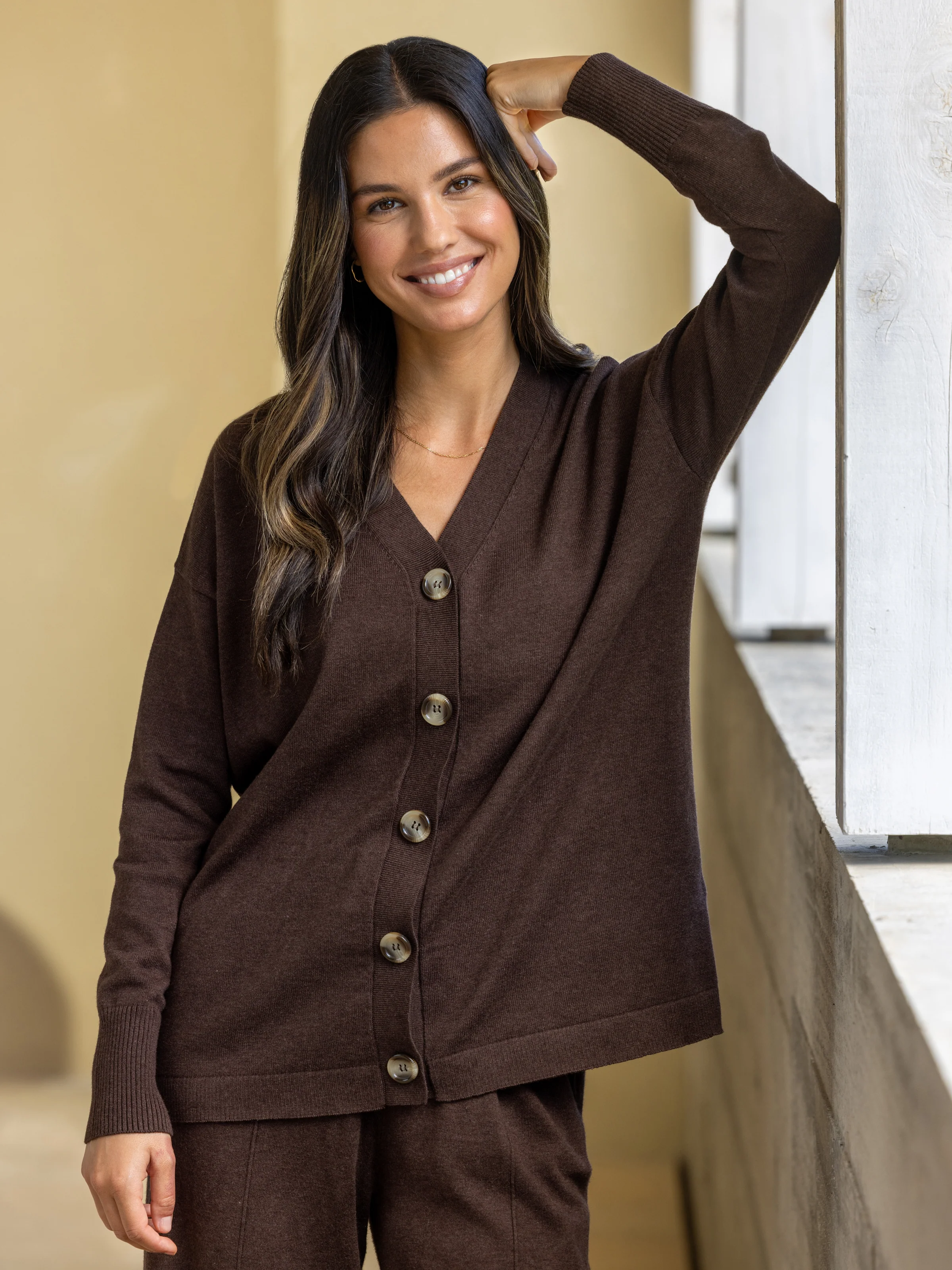 Cotton Cashmere Cardi in Cocoa - Image 3
