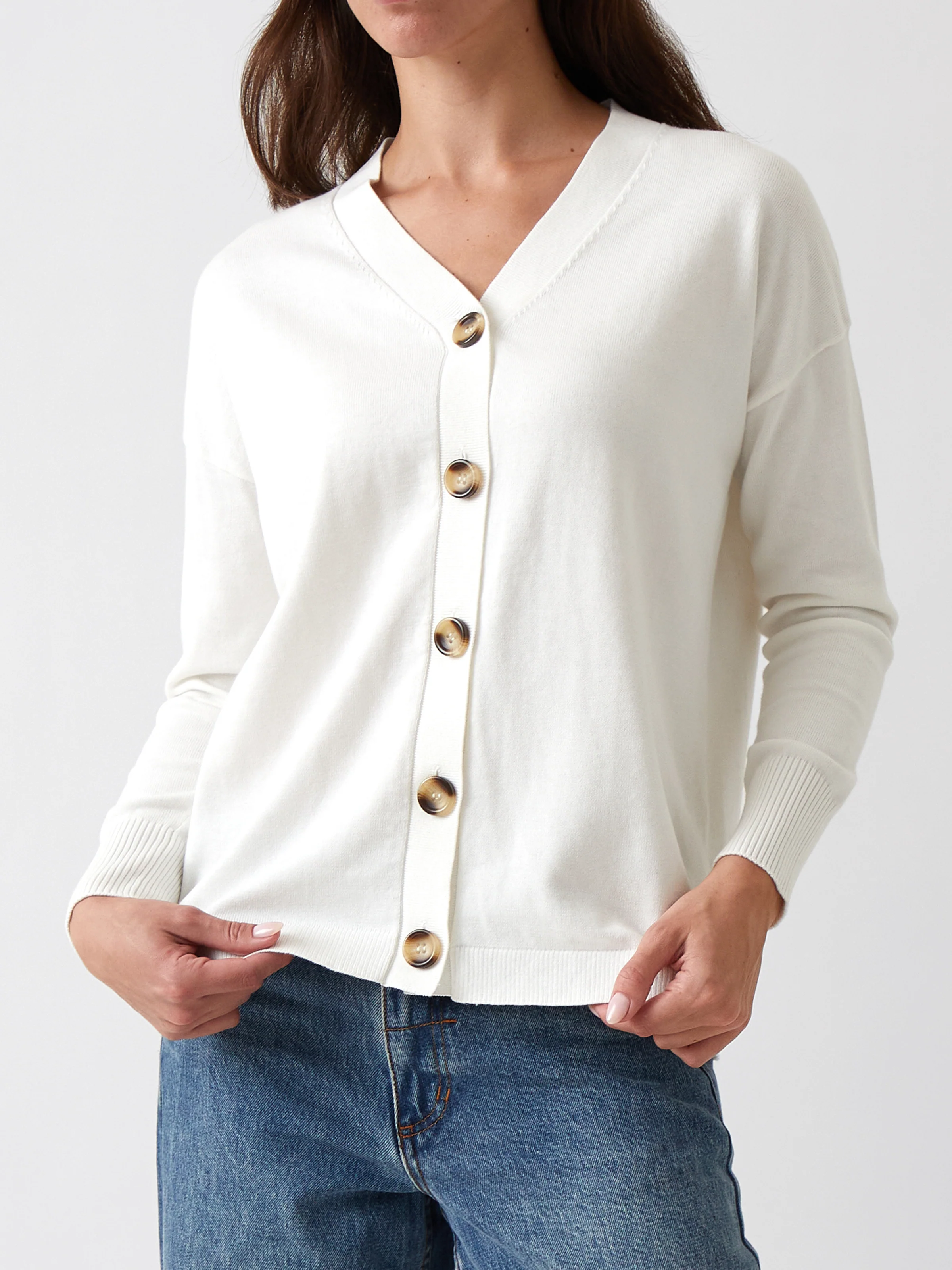 Cotton Cashmere Cardi in Ivory