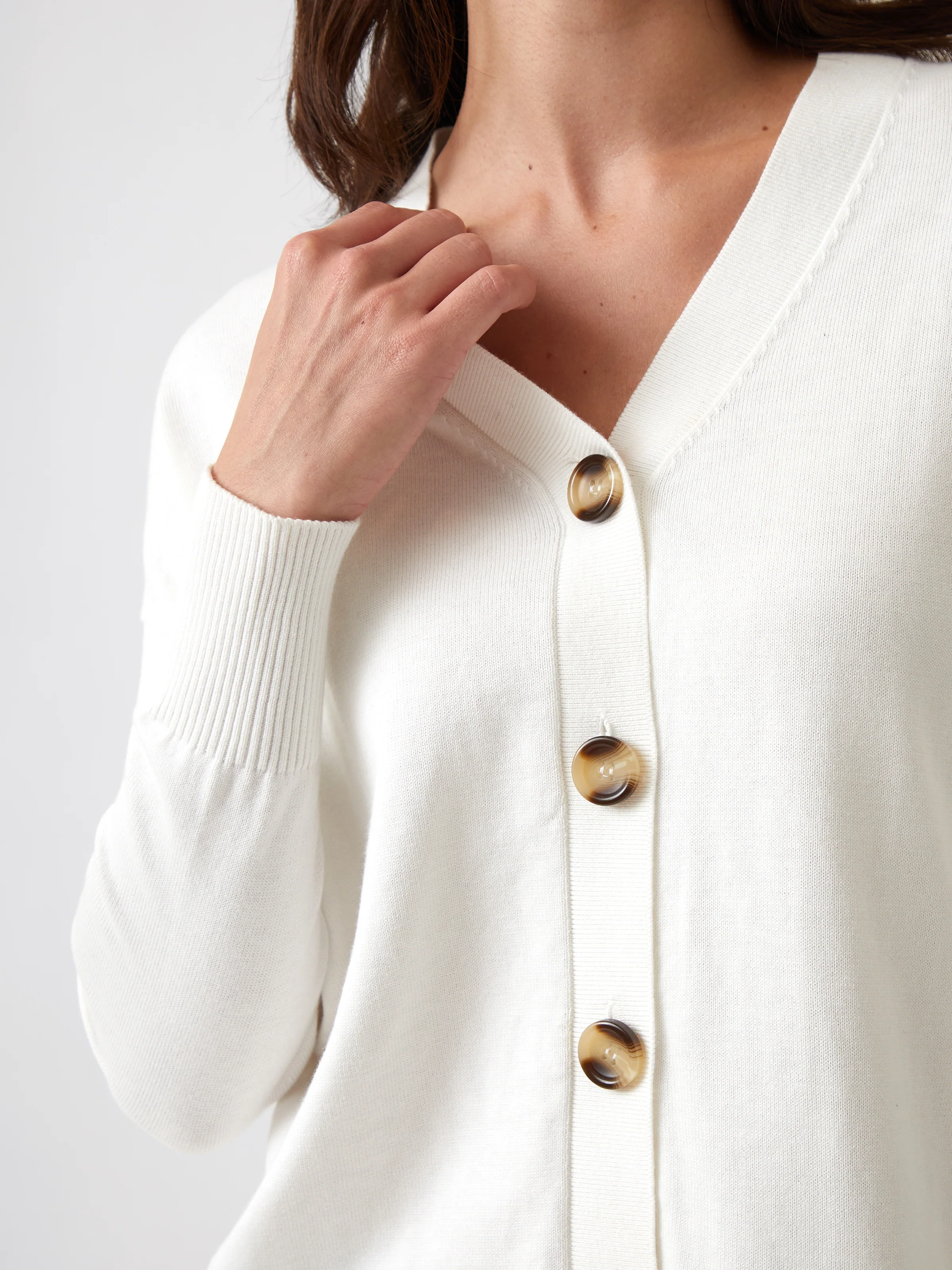 Cotton Cashmere Cardi in Ivory - Image 2