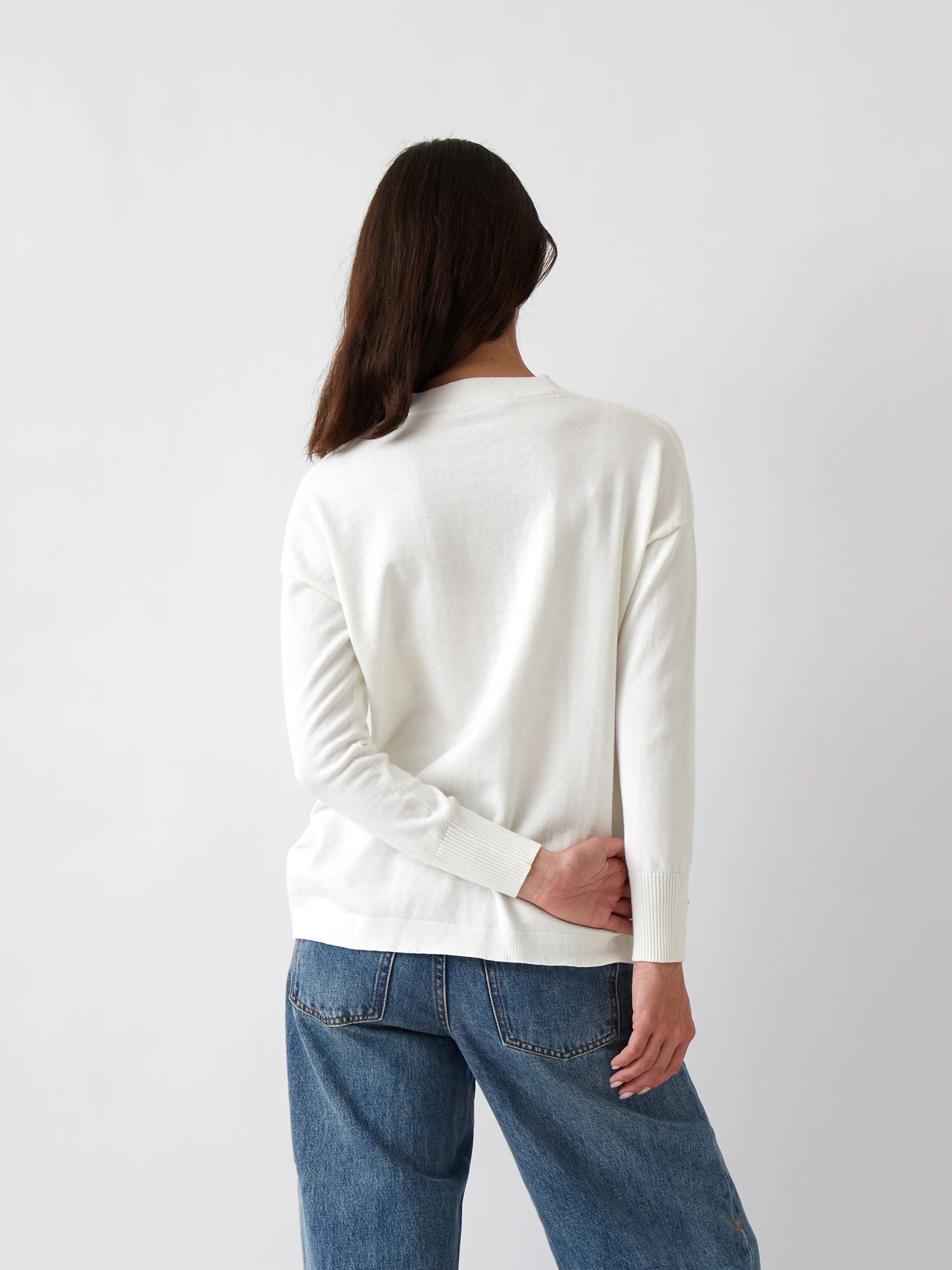 Cotton Cashmere Cardi in Ivory - Image 4