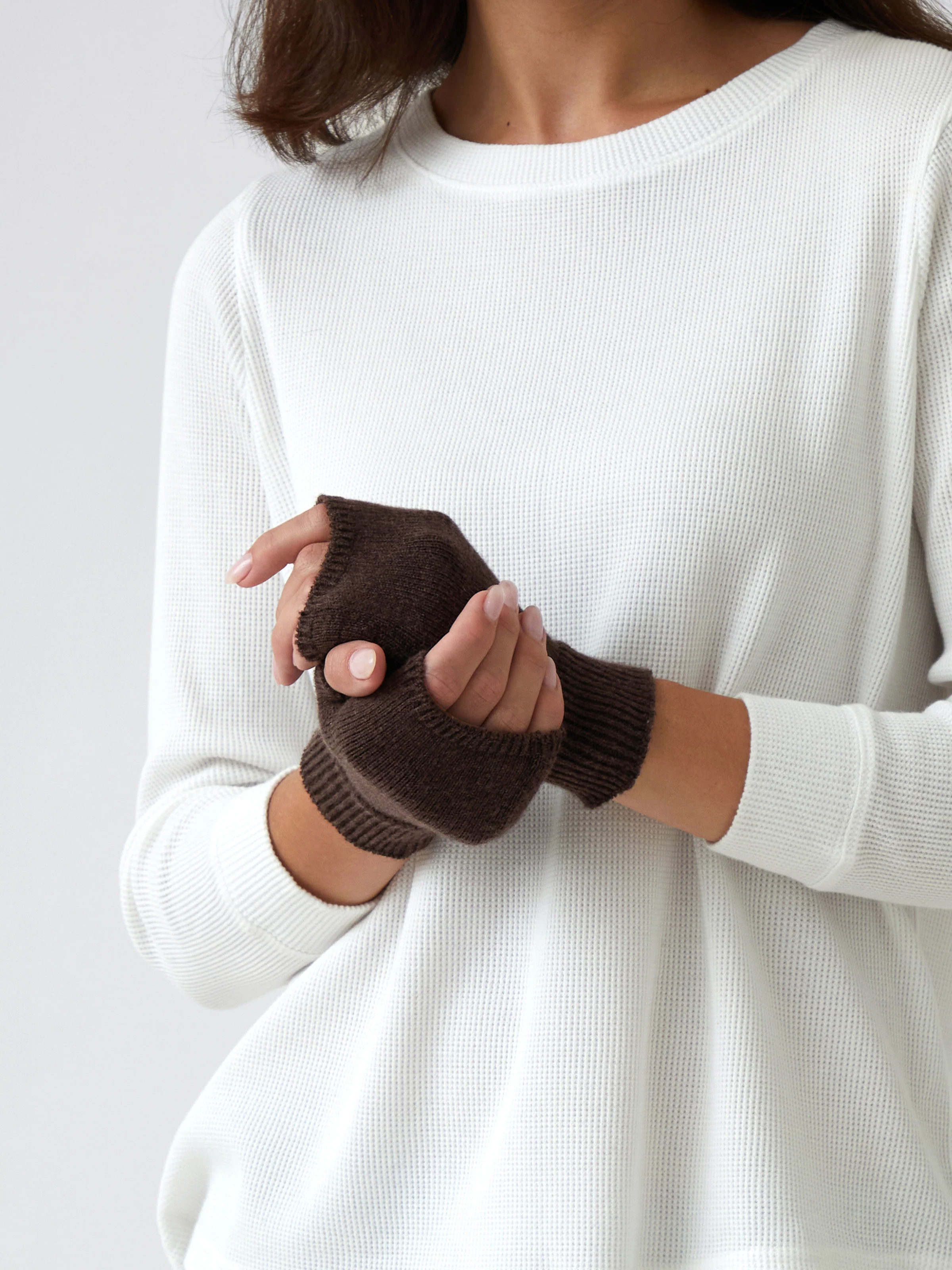 Cotton Cashmere Hand Warmers in Cocoa
