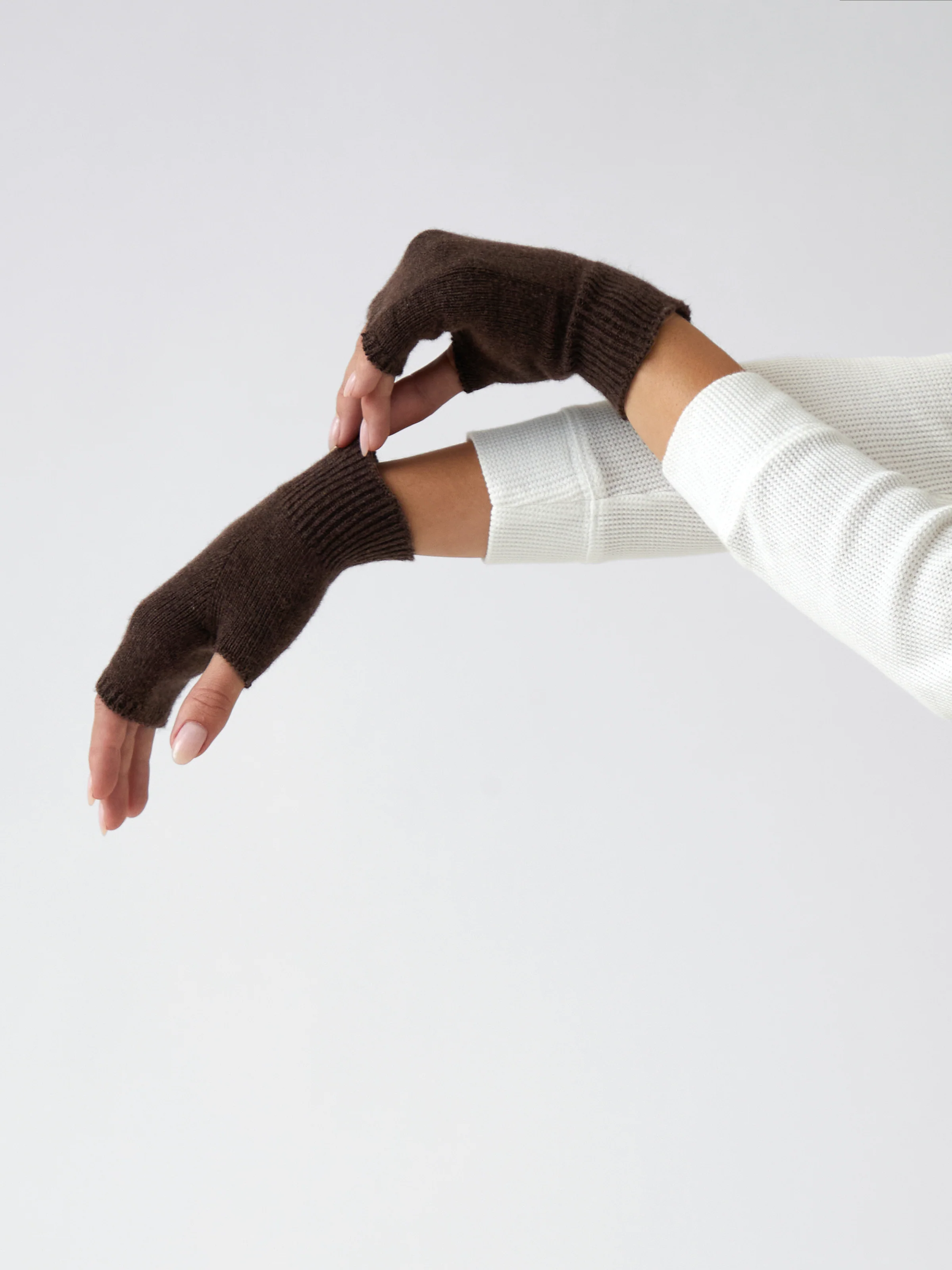 Cotton Cashmere Hand Warmers in Cocoa - Image 2