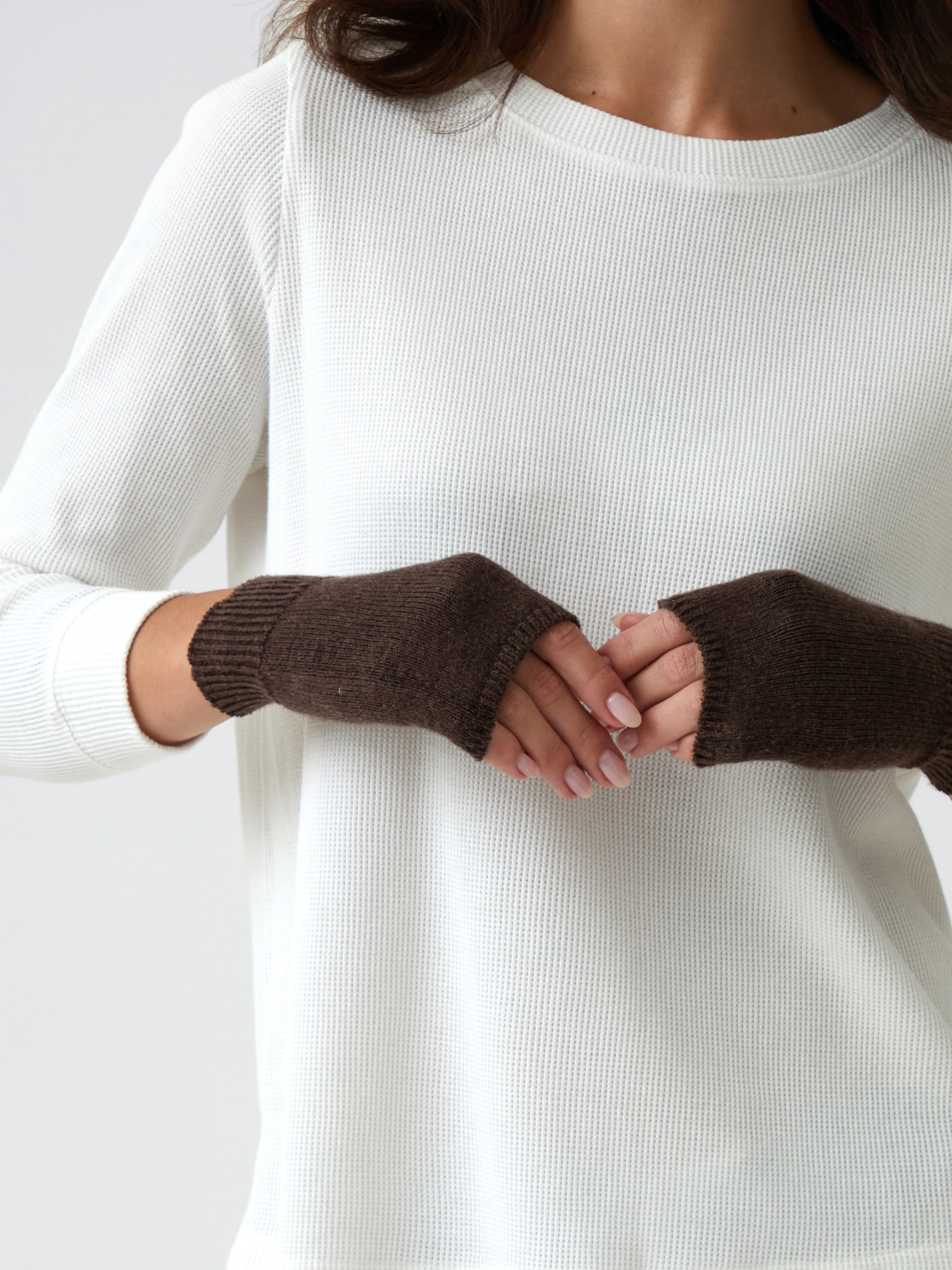 Cotton Cashmere Hand Warmers in Cocoa - Image 3