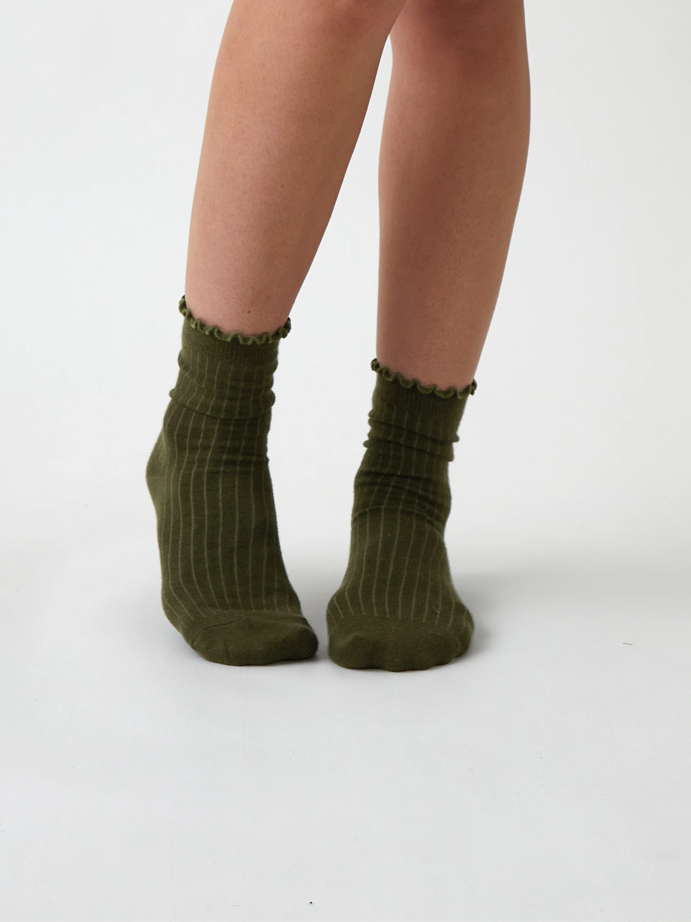 Cotton Cashmere Lounge Socks in Olive