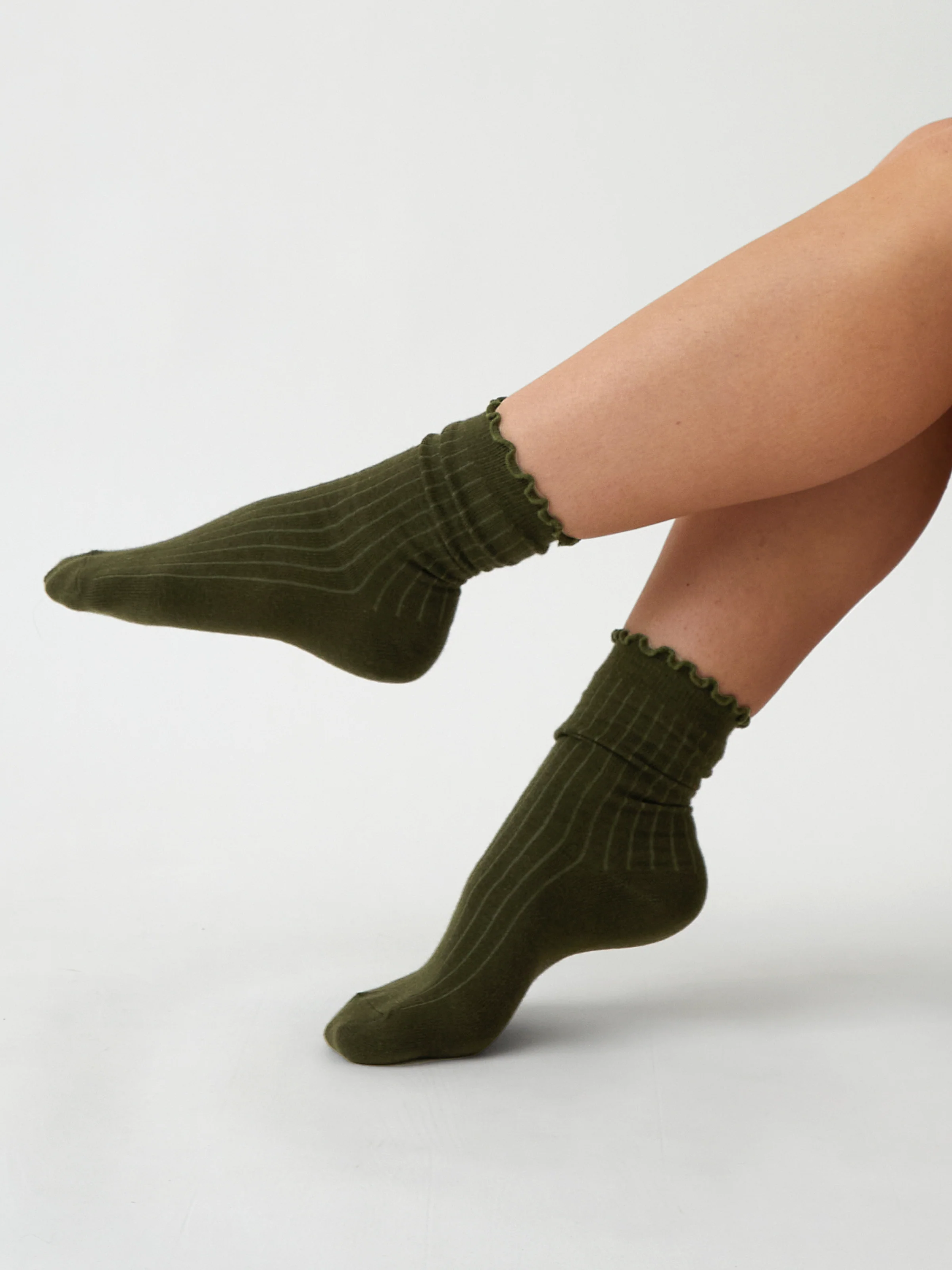 Cotton Cashmere Lounge Socks in Olive - Image 2