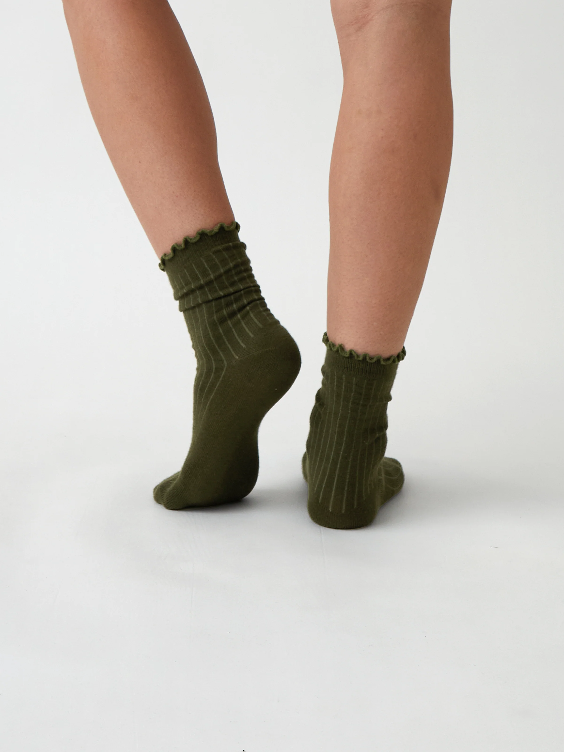 Cotton Cashmere Lounge Socks in Olive - Image 3