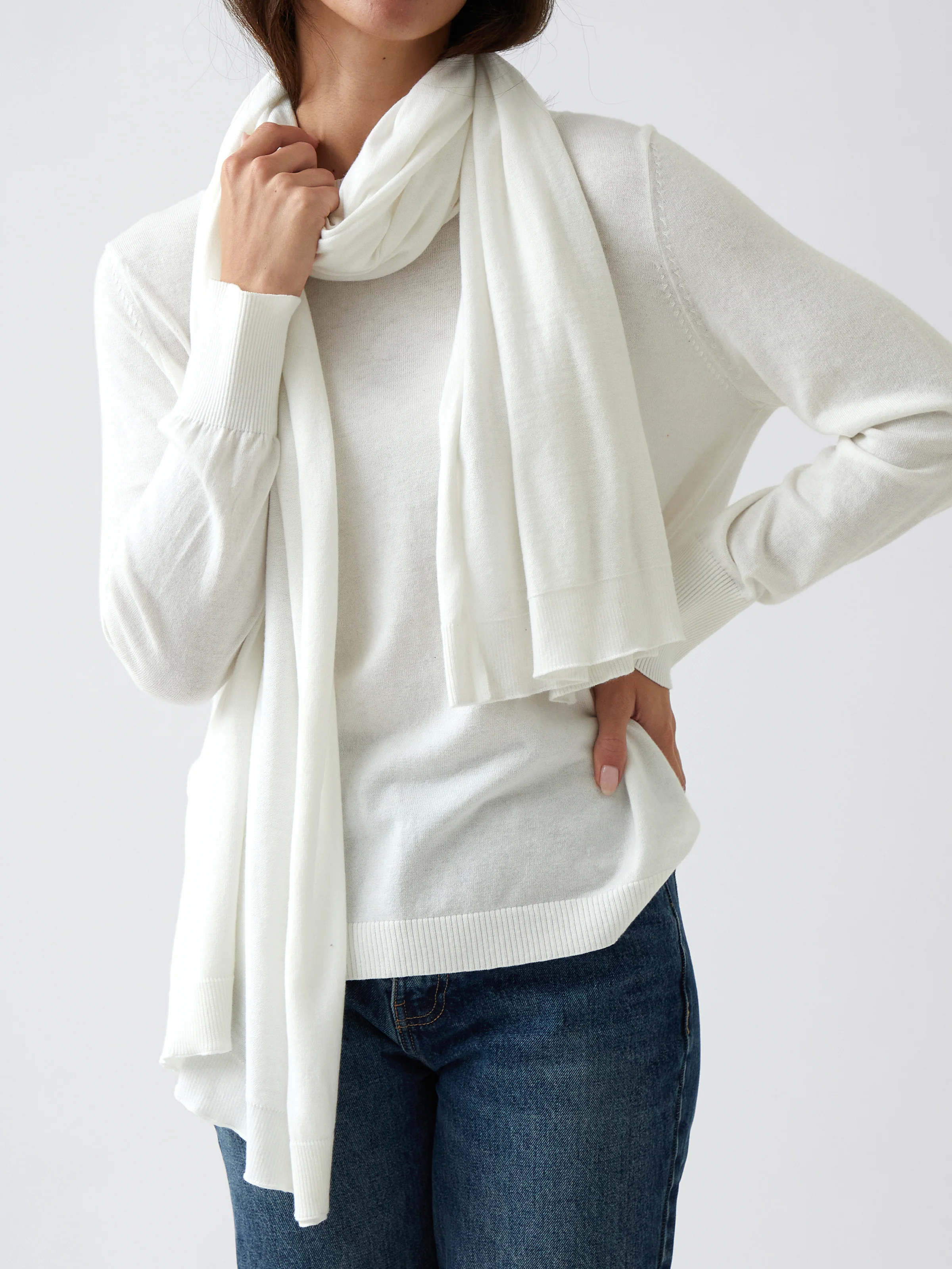Cotton Cashmere Scarf in Ivory