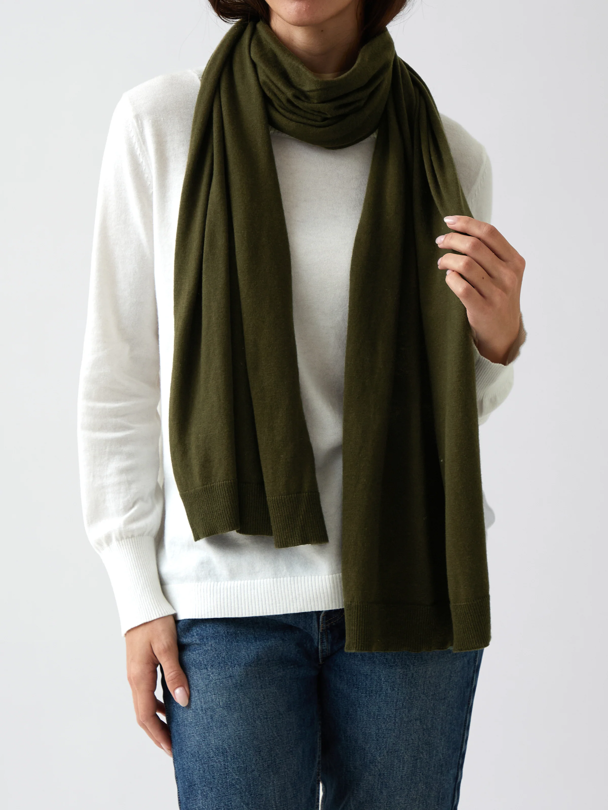 Cotton Cashmere Scarf in Olive