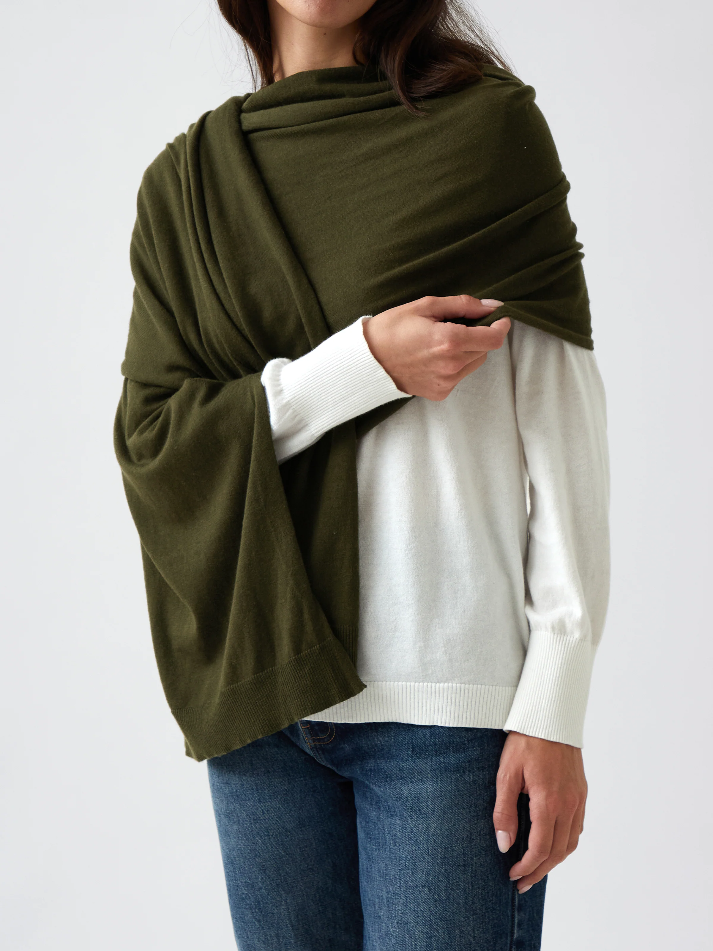 Cotton Cashmere Scarf in Olive - Image 3