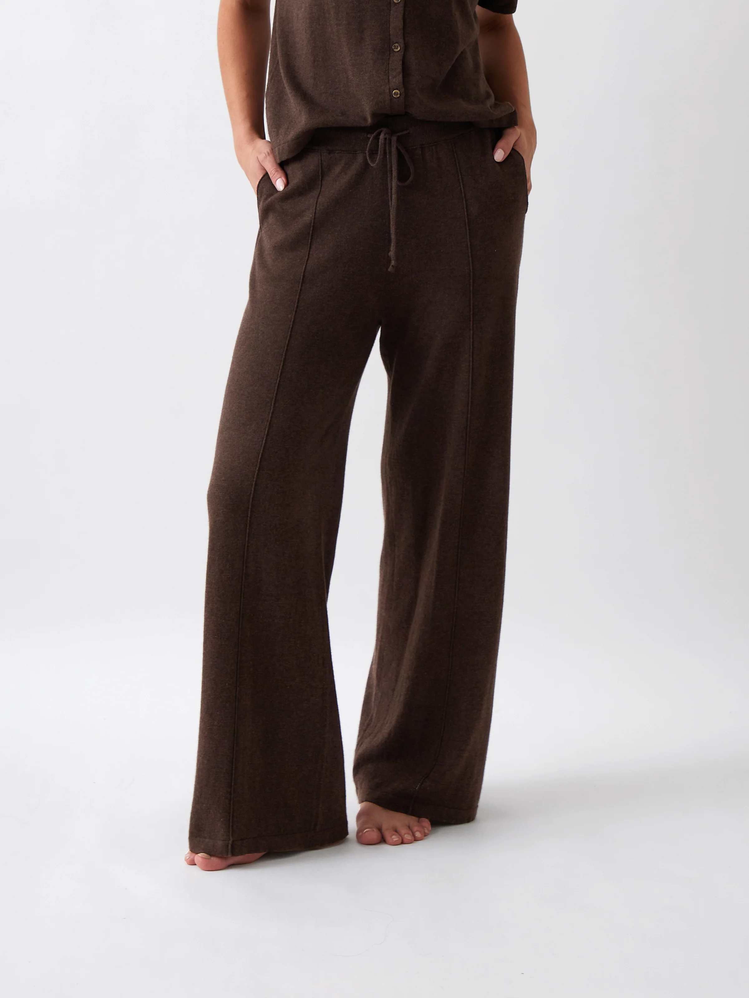 Cotton Cashmere Wide Leg Lounge Pants in Cocoa