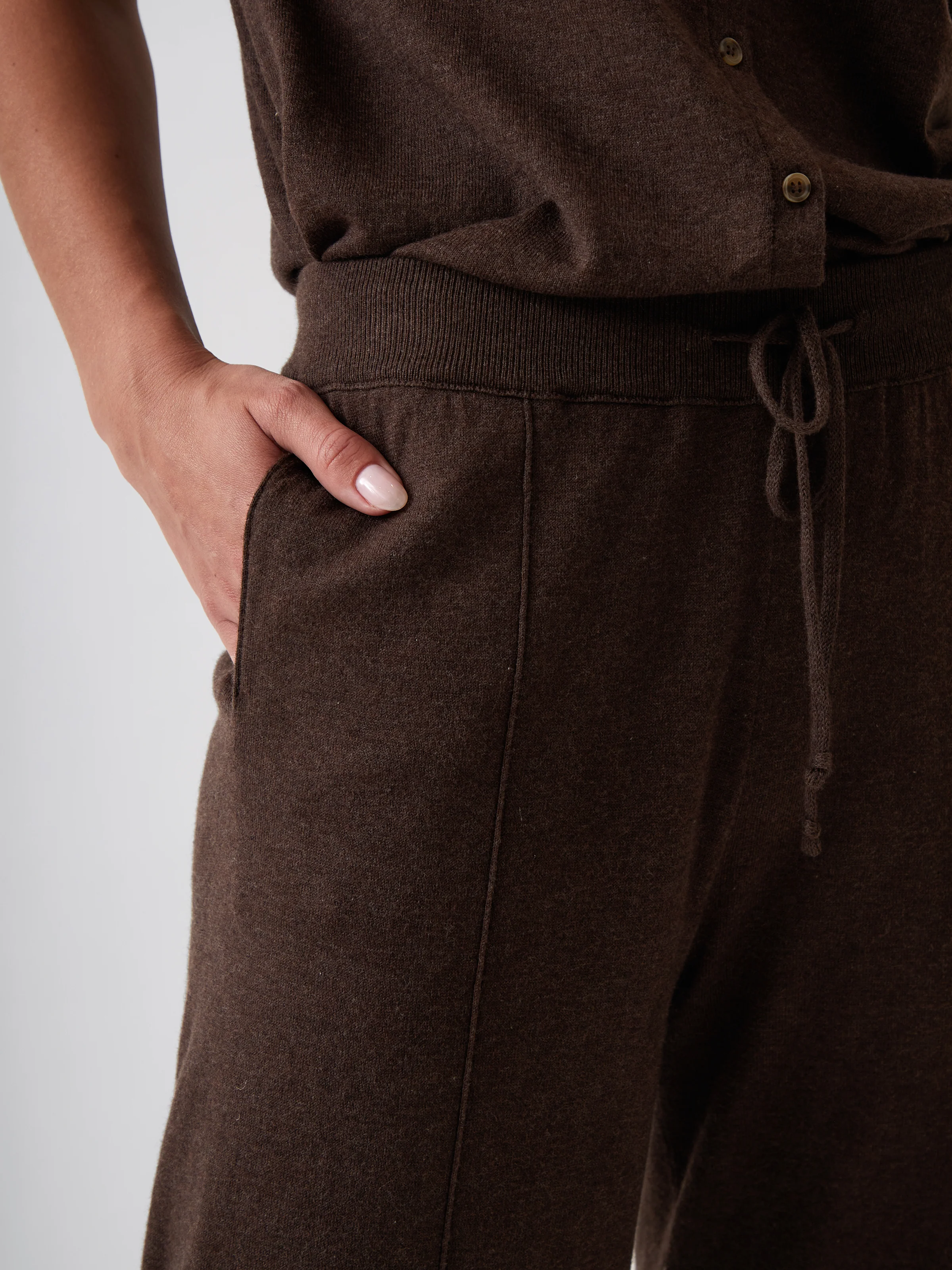 Cotton Cashmere Wide Leg Lounge Pants in Cocoa - Image 2