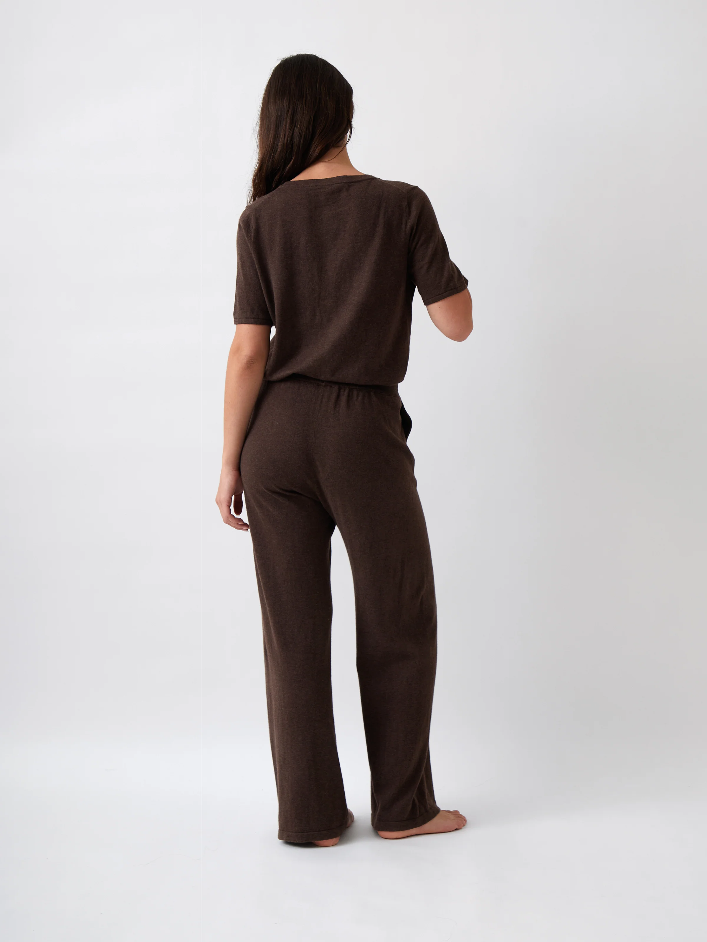 Cotton Cashmere Wide Leg Lounge Pants in Cocoa - Image 4