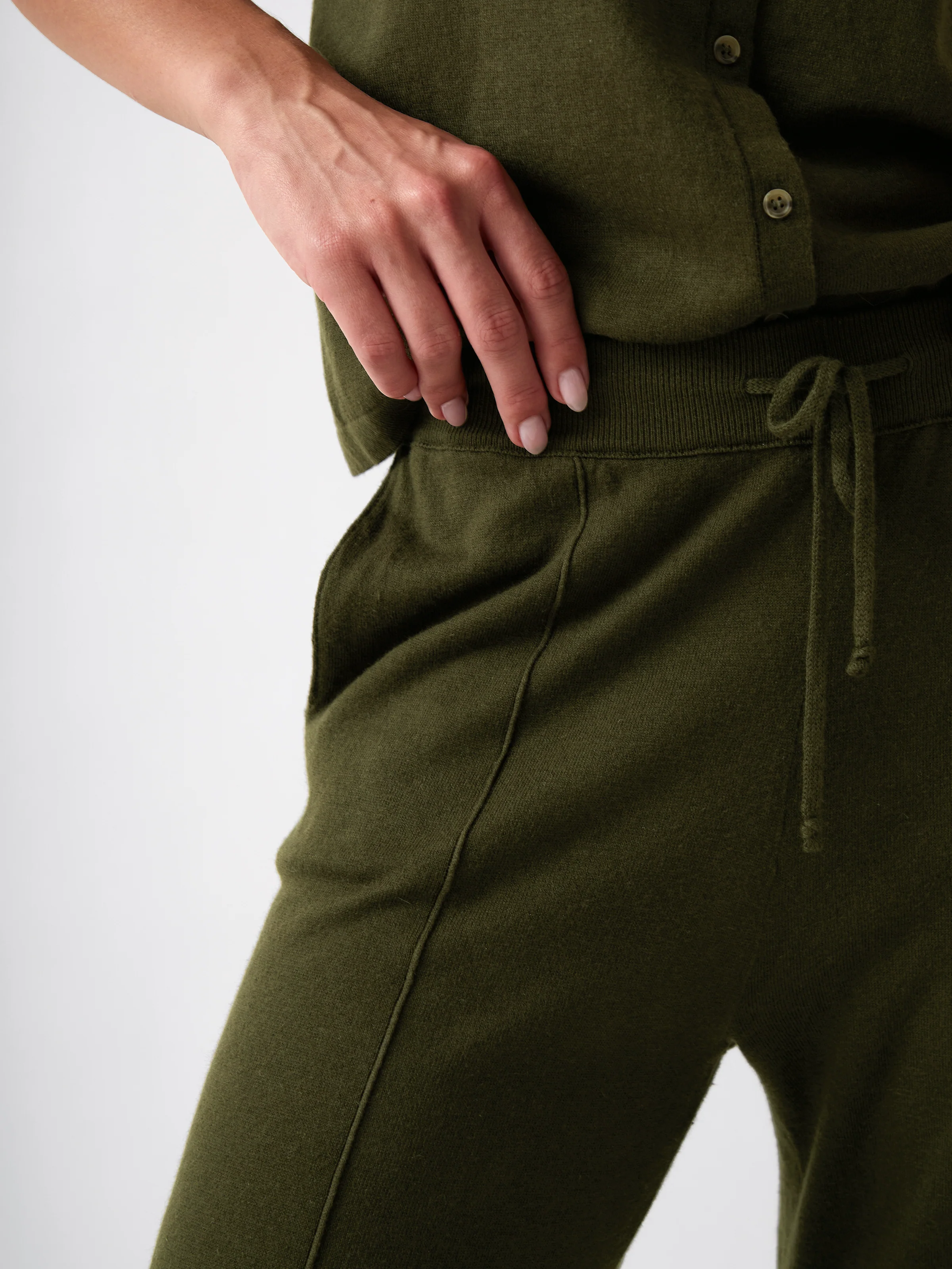 Cotton Cashmere Wide Leg Lounge Pants in Olive - Image 2