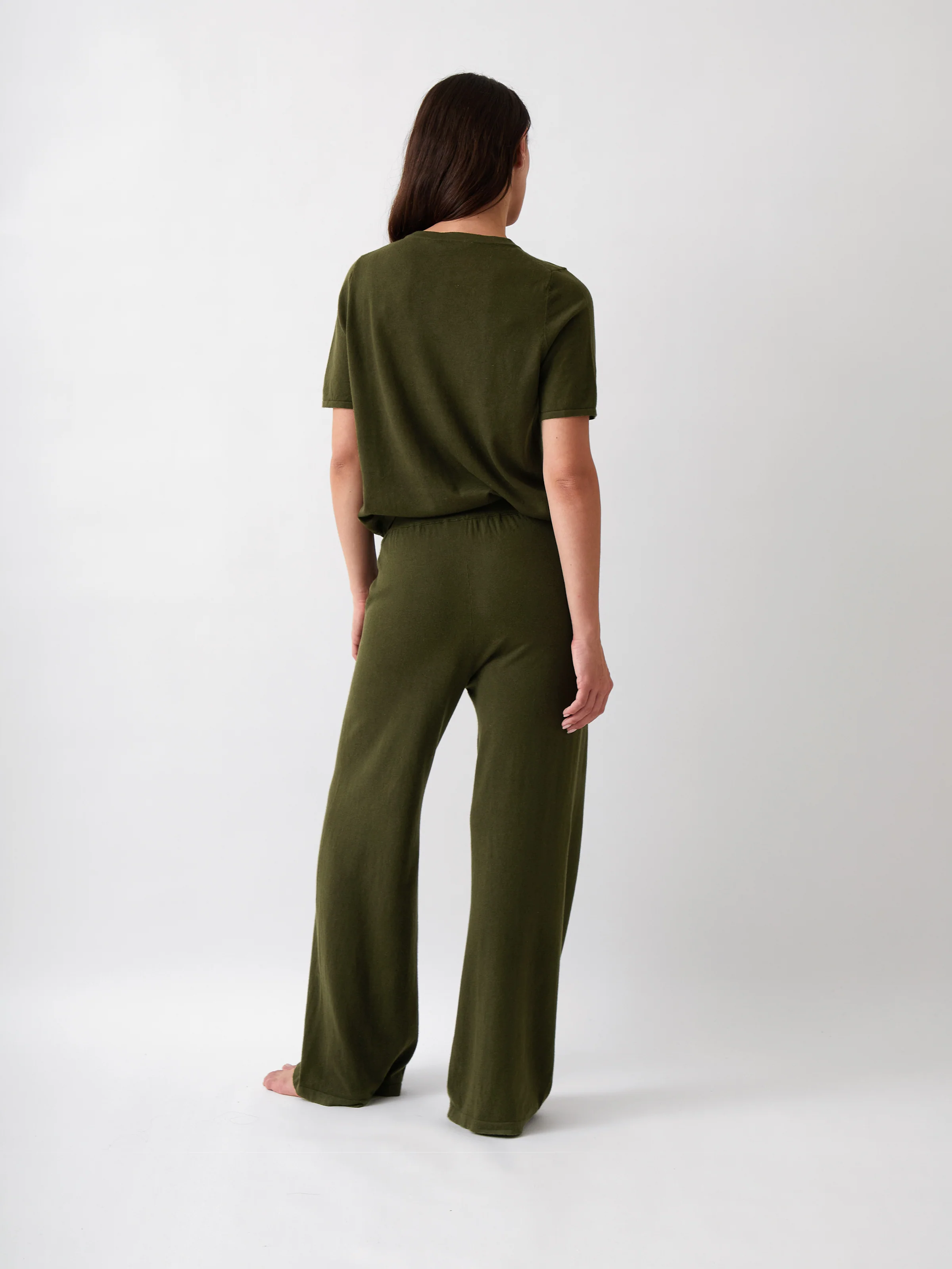 Cotton Cashmere Wide Leg Lounge Pants in Olive - Image 4