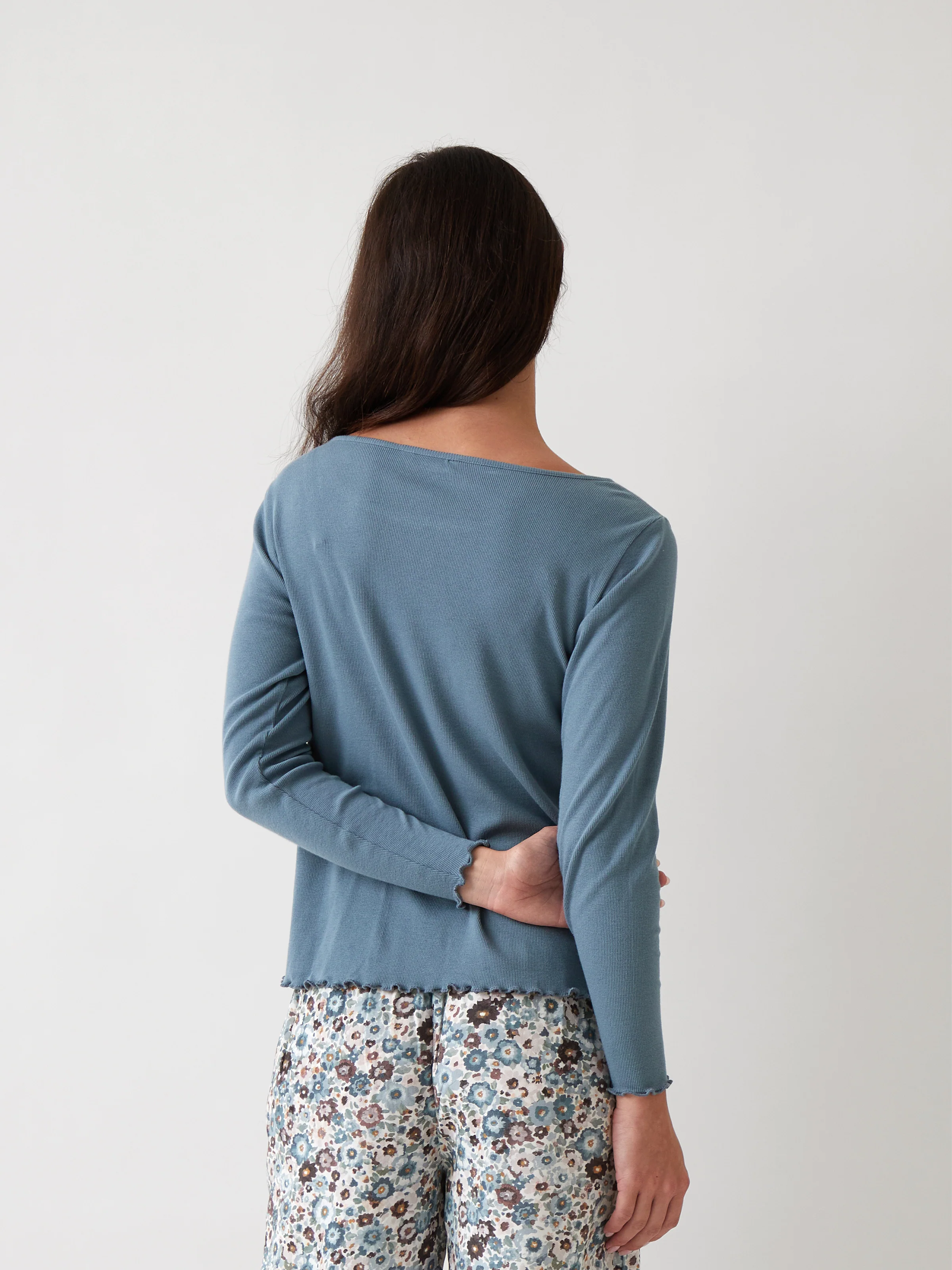 Libby Rib Knit Long Sleeve Tee in Blue - Image 4