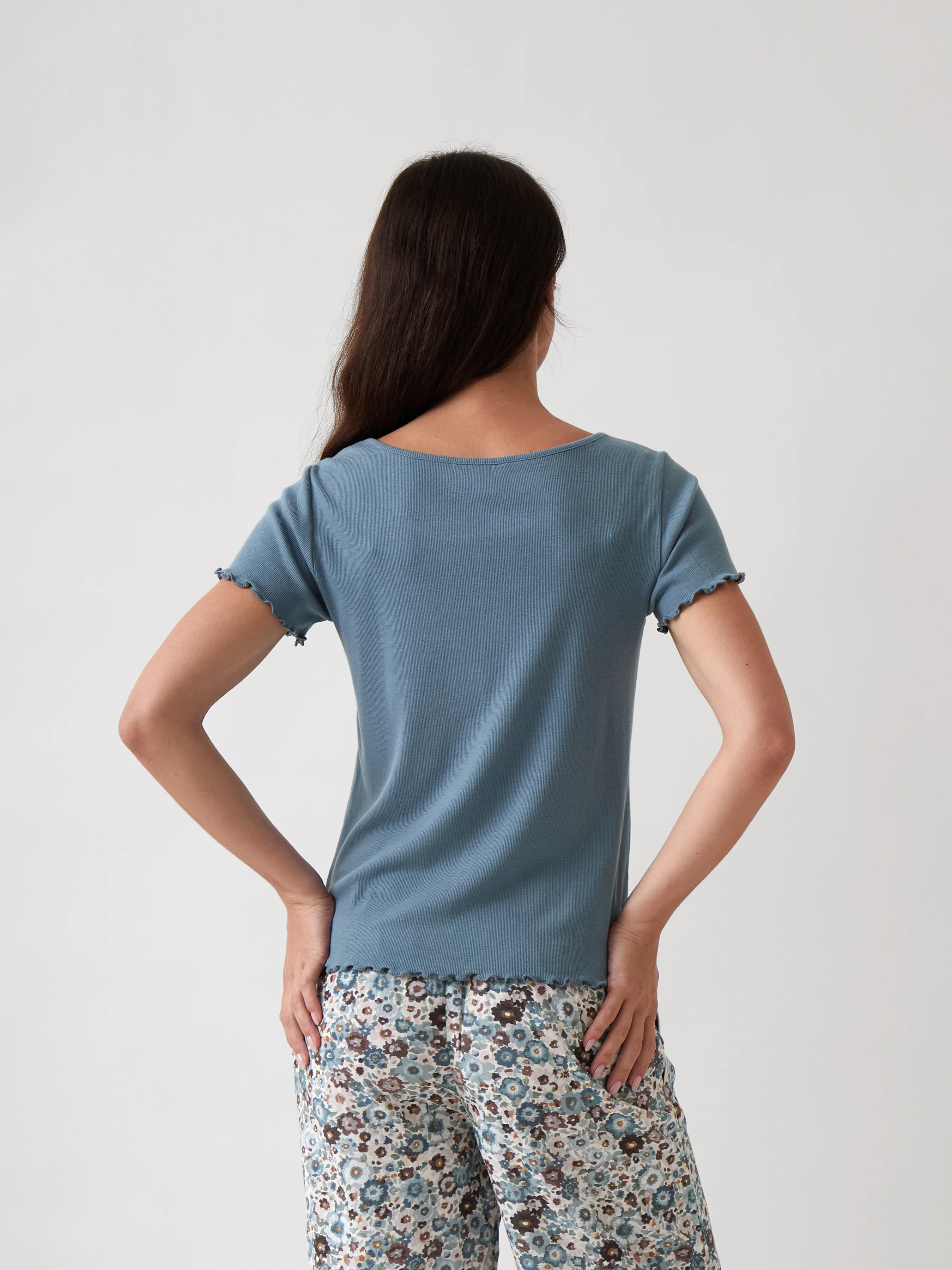 Libby Rib Knit Tee Shirt in Blue - Image 4
