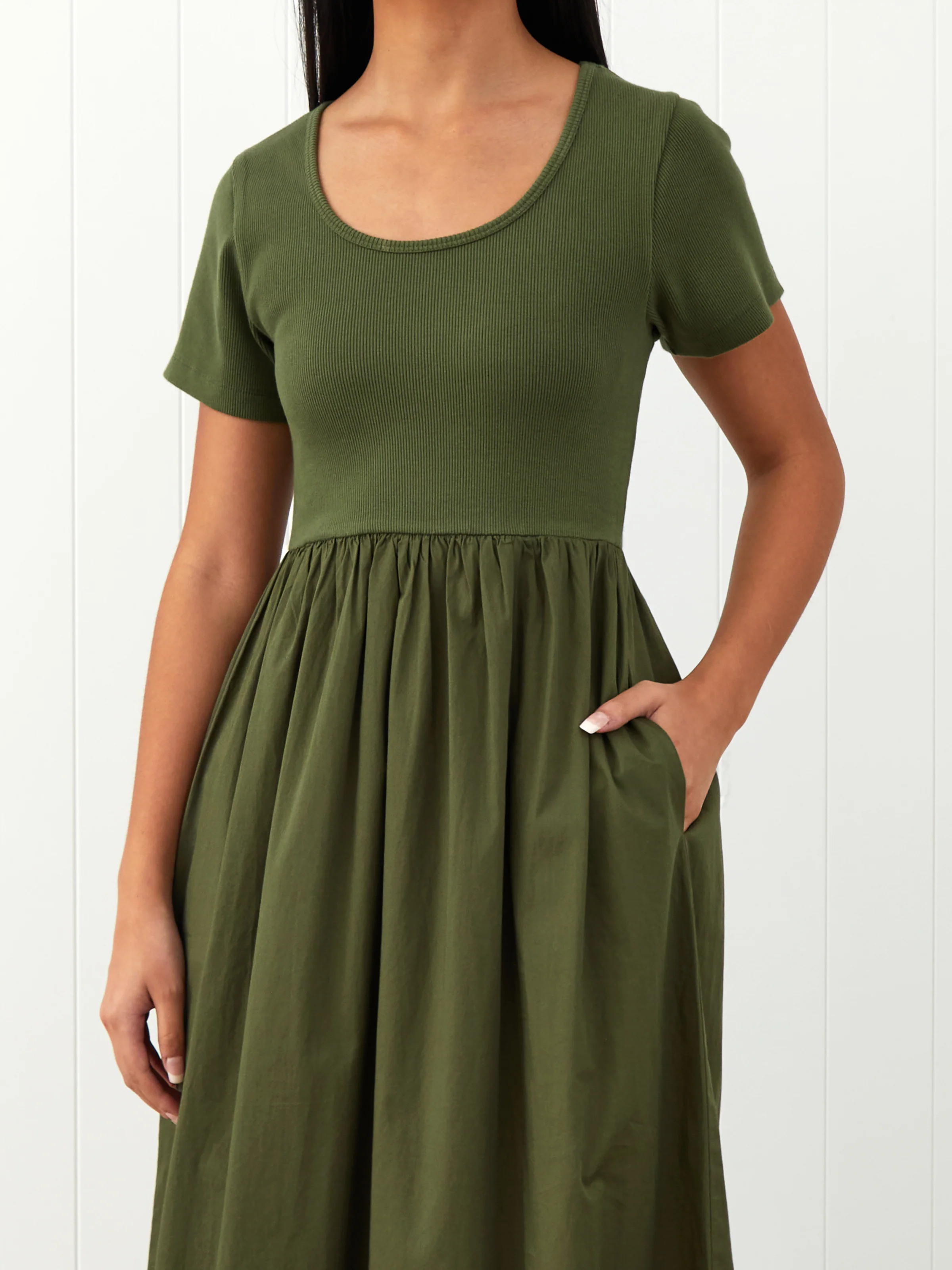 Malta Poplin Dress in Olive - Image 3