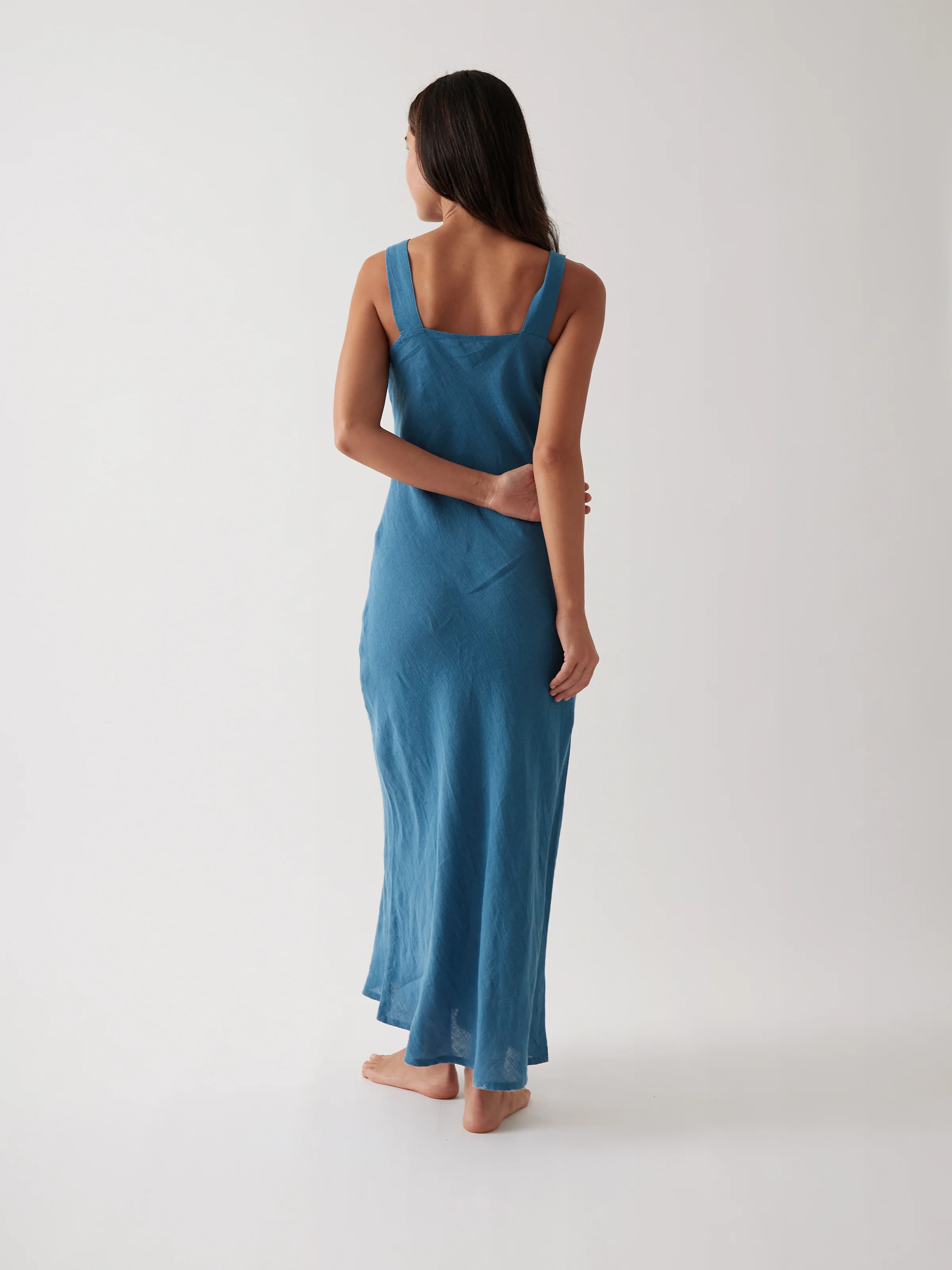 Monaco Linen Bias Dress in Ocean - Image 4