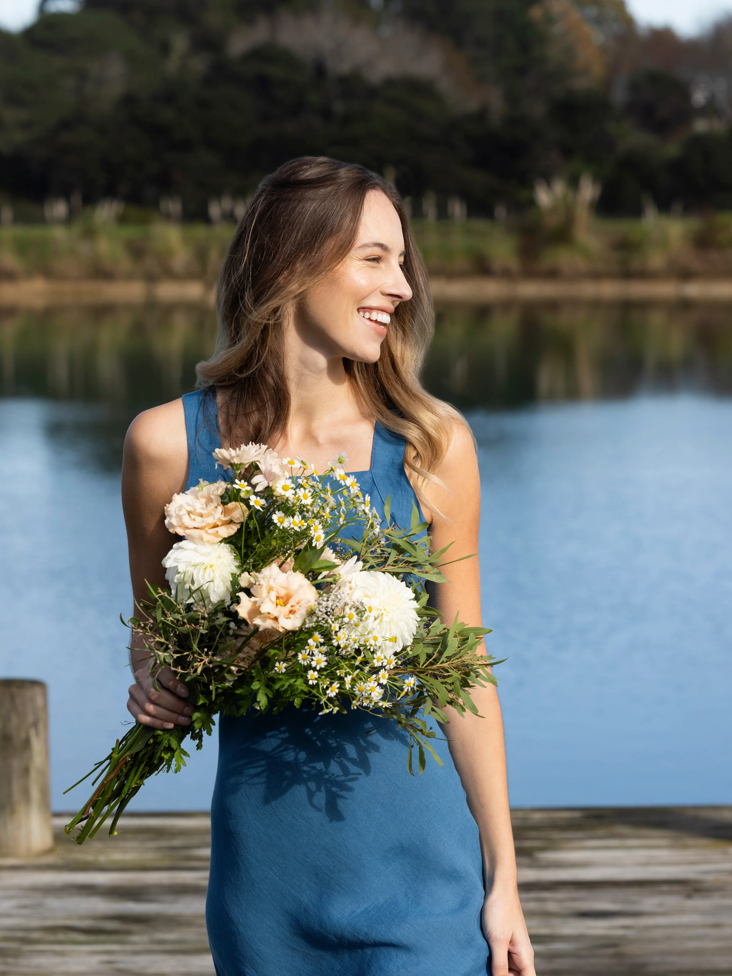 Monaco Linen Bias Dress in Ocean - Image 5