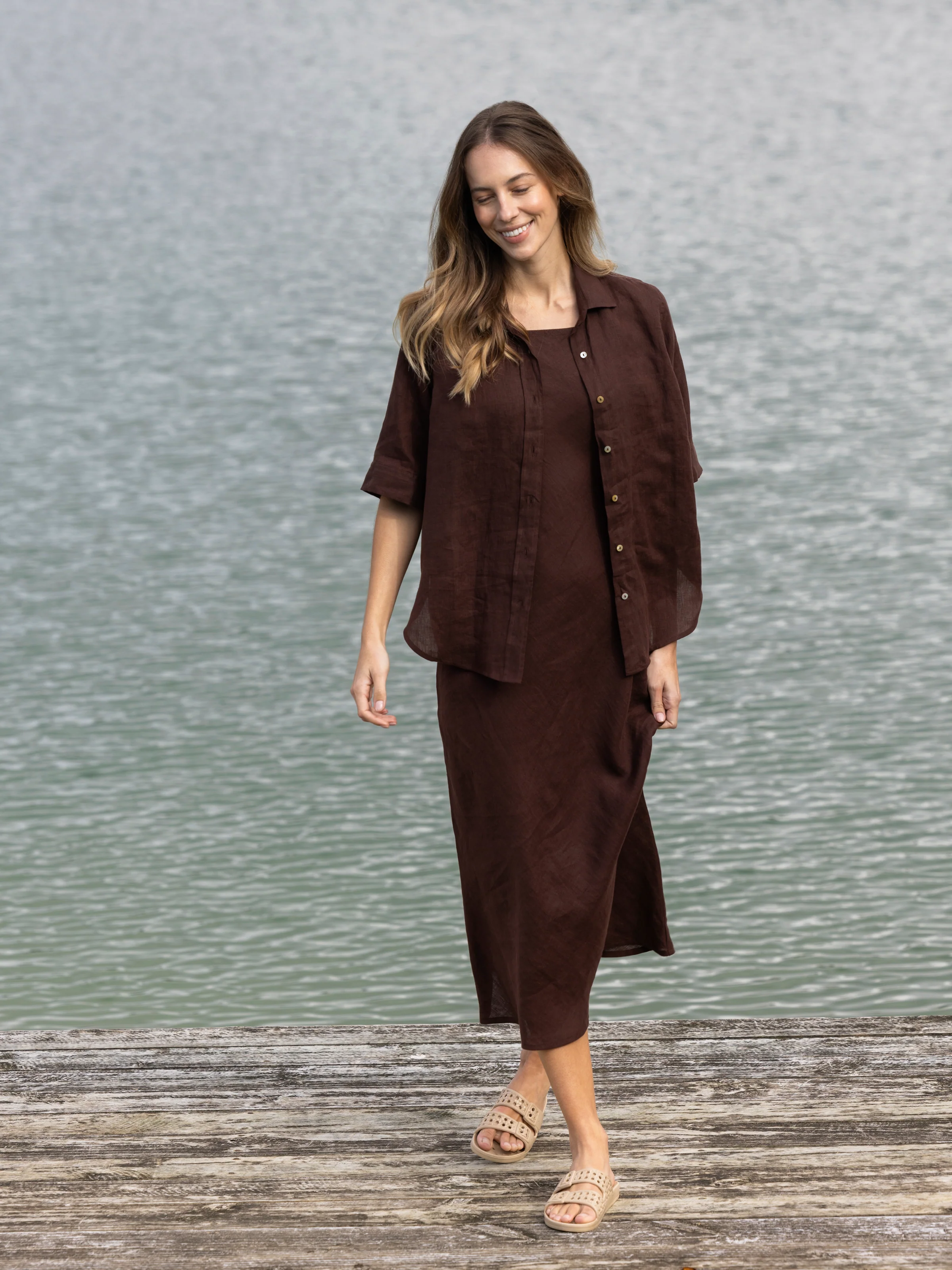 Monaco Linen Shirt in Chocolate - Image 3