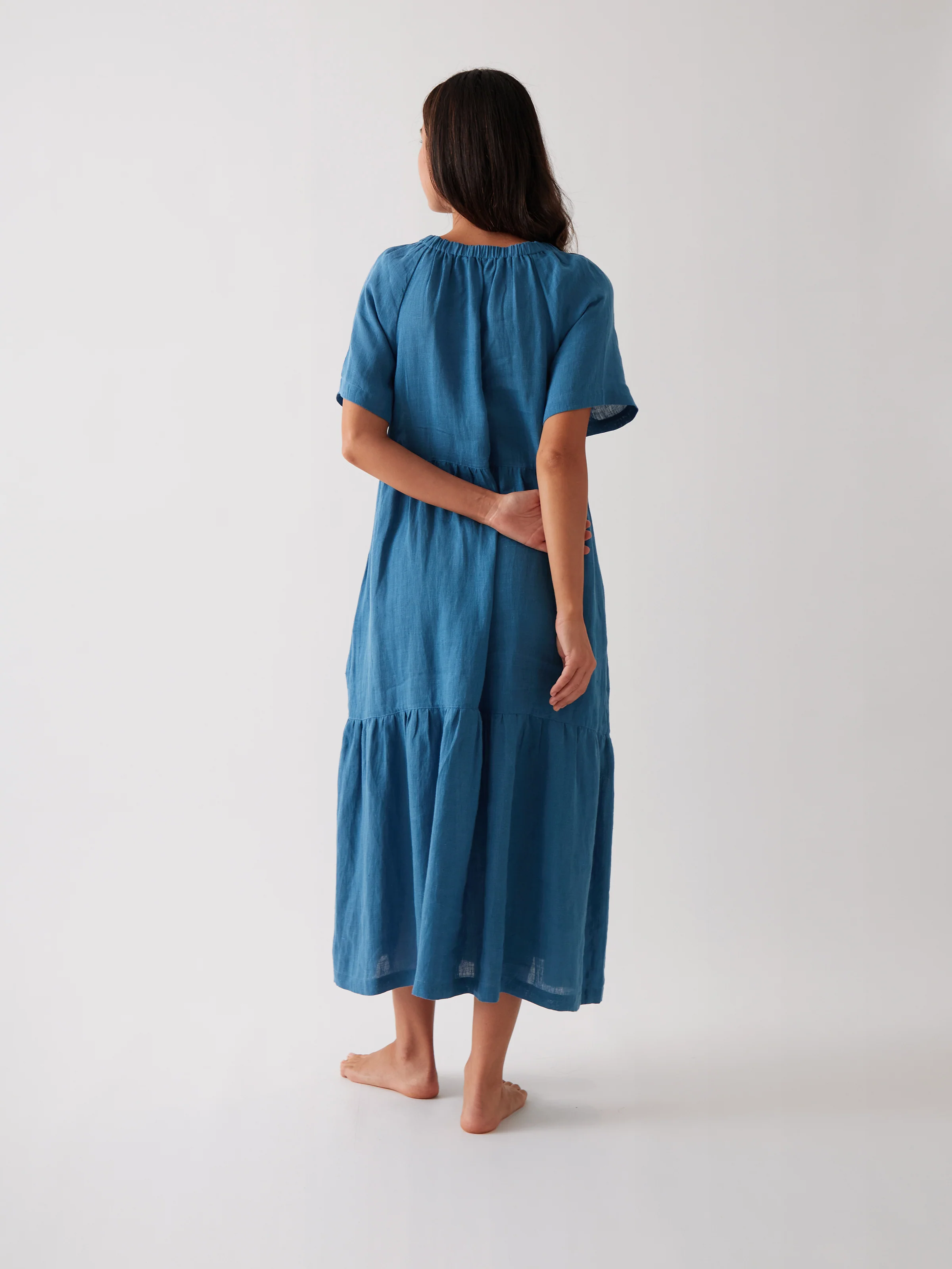 Monaco Linen Tier Dress in Ocean - Image 4