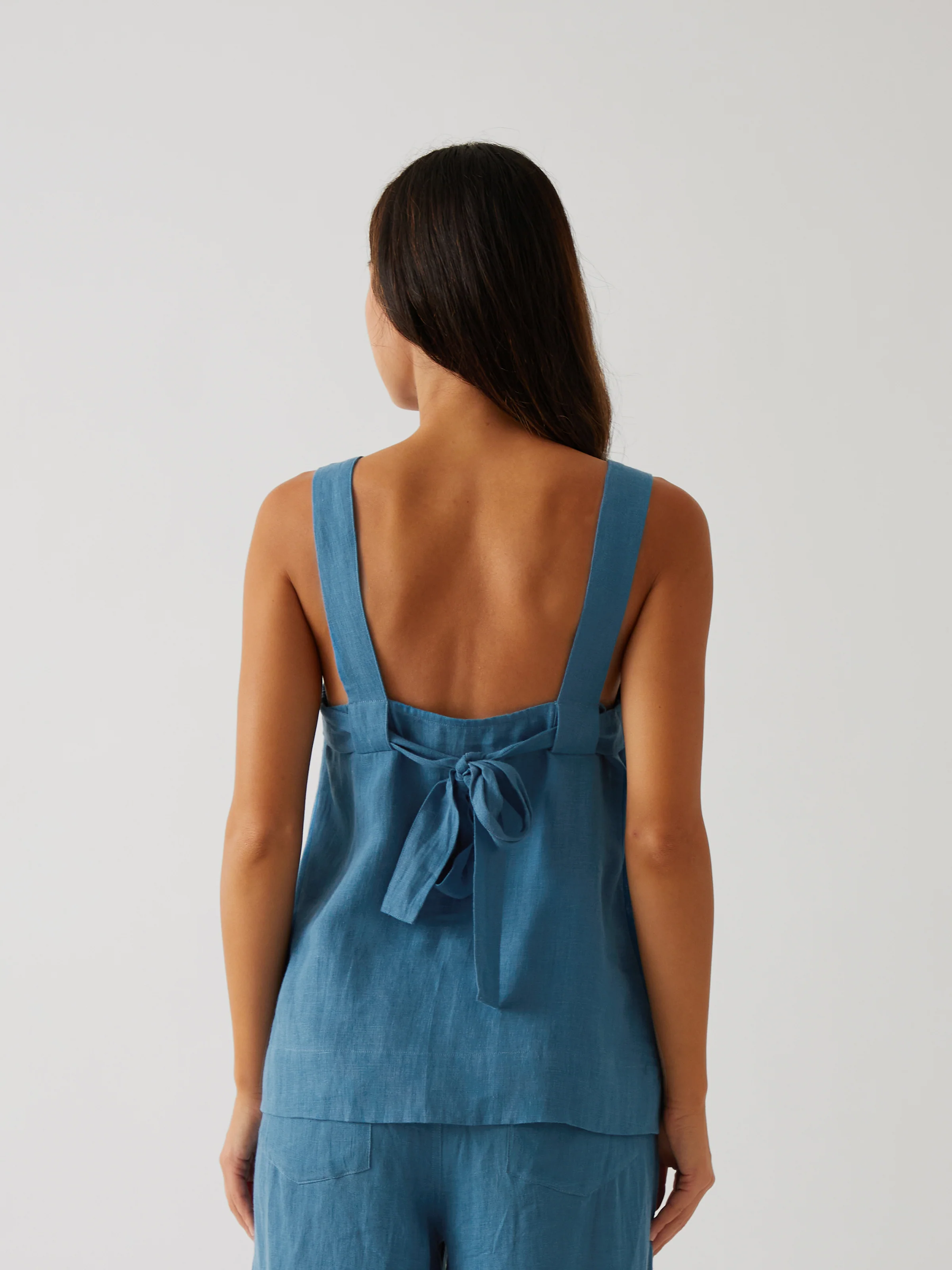 Monaco Linen Wide Strap Top in Ocean - Image 4