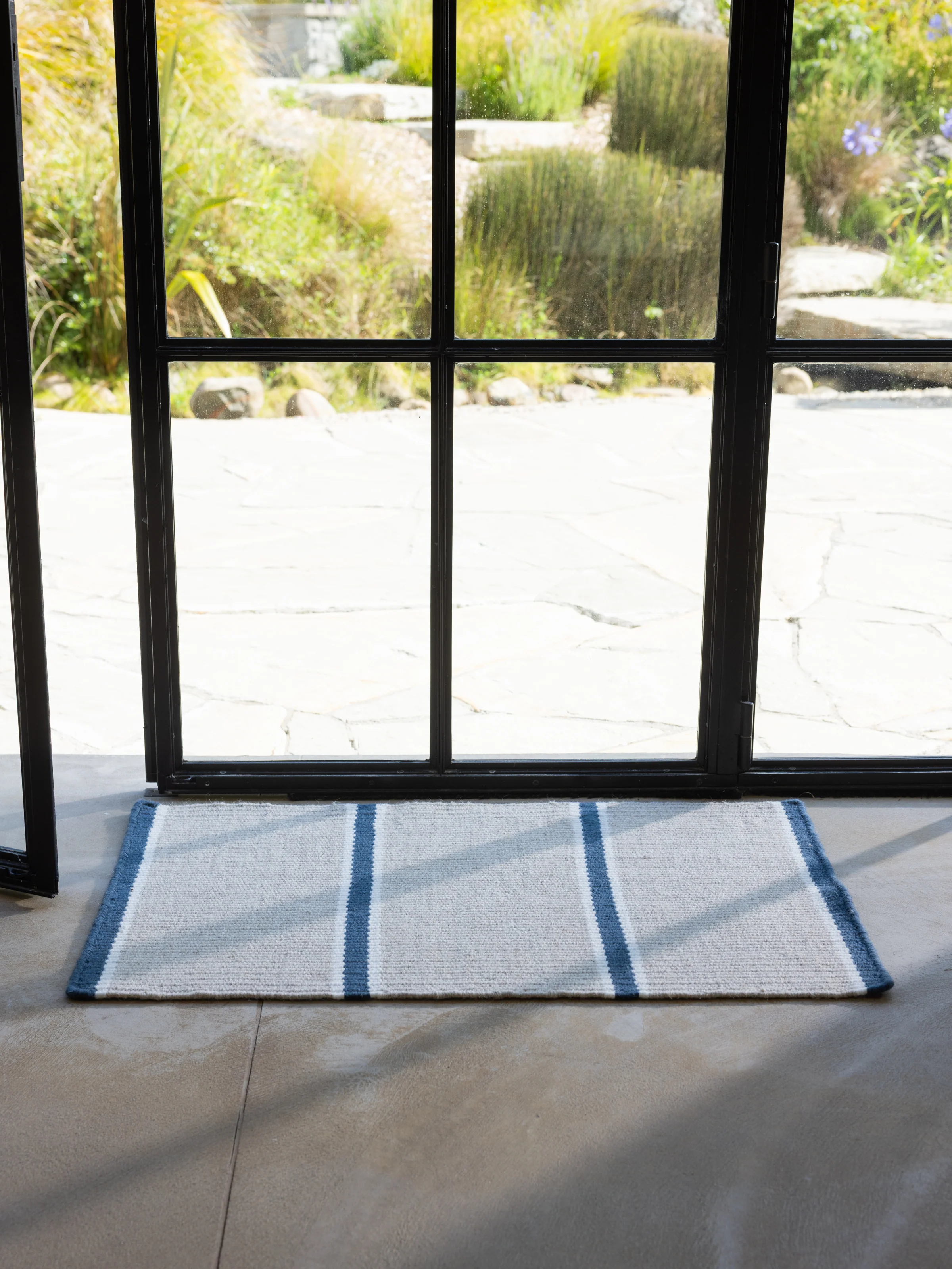 Patio Door Mat in Blue Stripe - Image 2