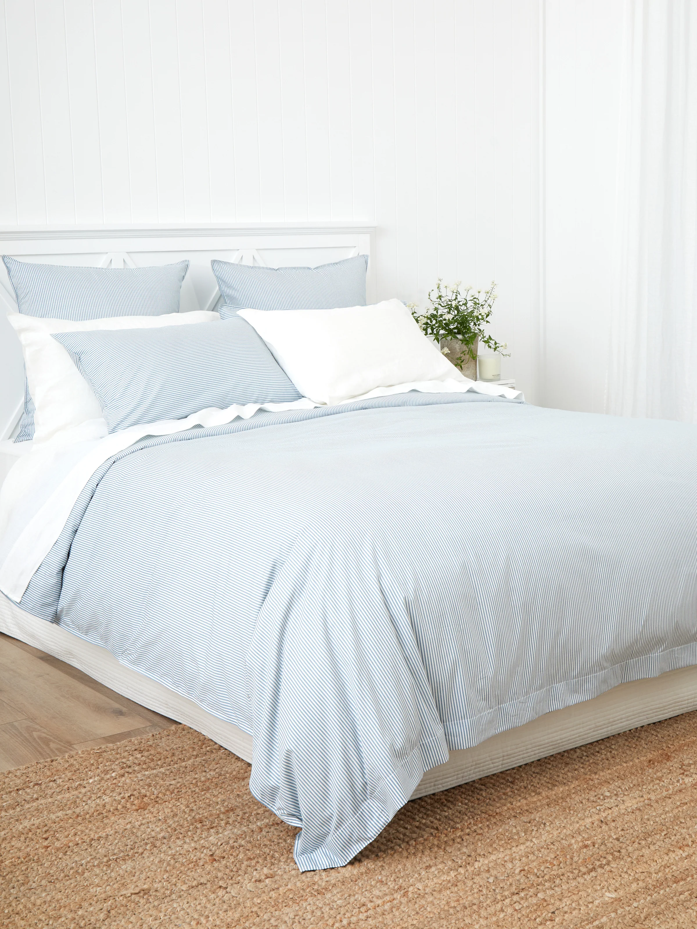 Purity Organic Cotton Duvet Cover Set in Blue Stripe - Image 3
