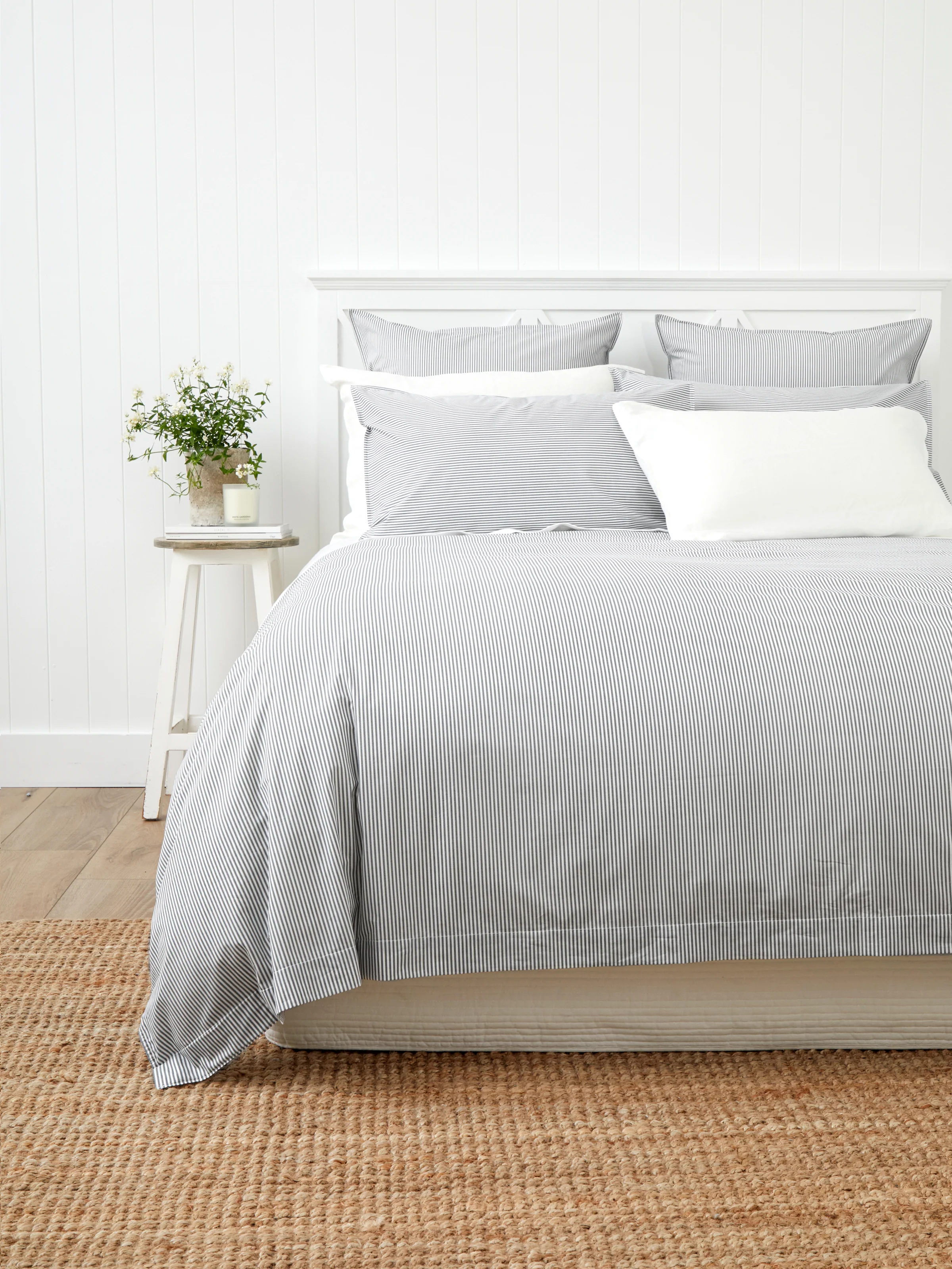 Purity Organic Cotton Duvet Cover Set in Charcoal Stripe