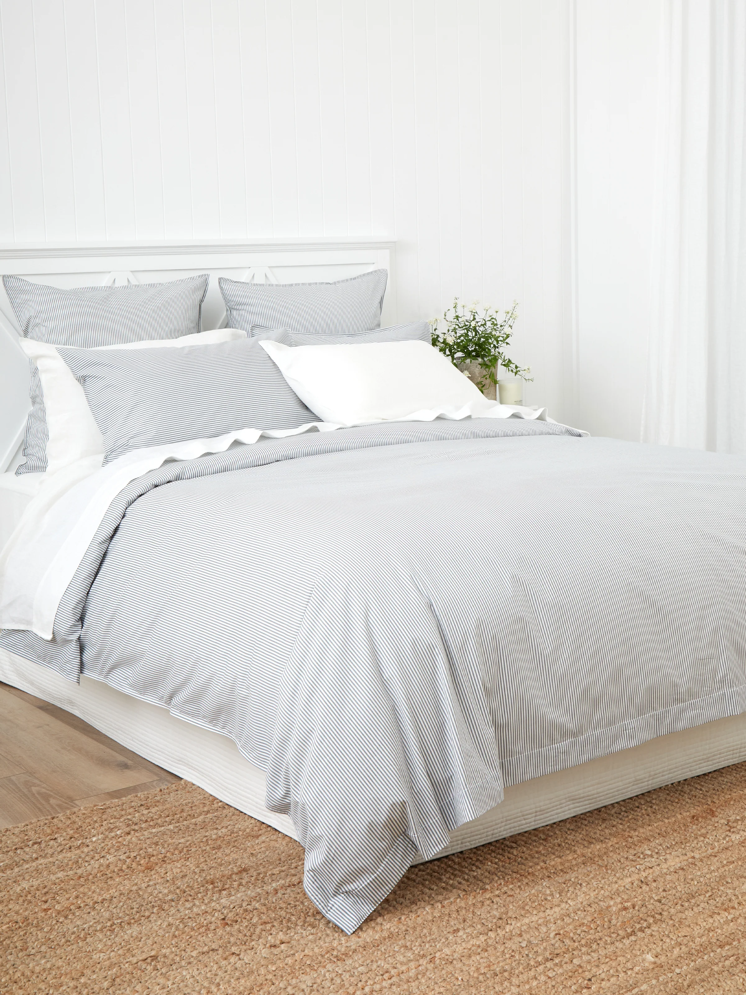 Purity Organic Cotton Duvet Cover Set in Charcoal Stripe - Image 3