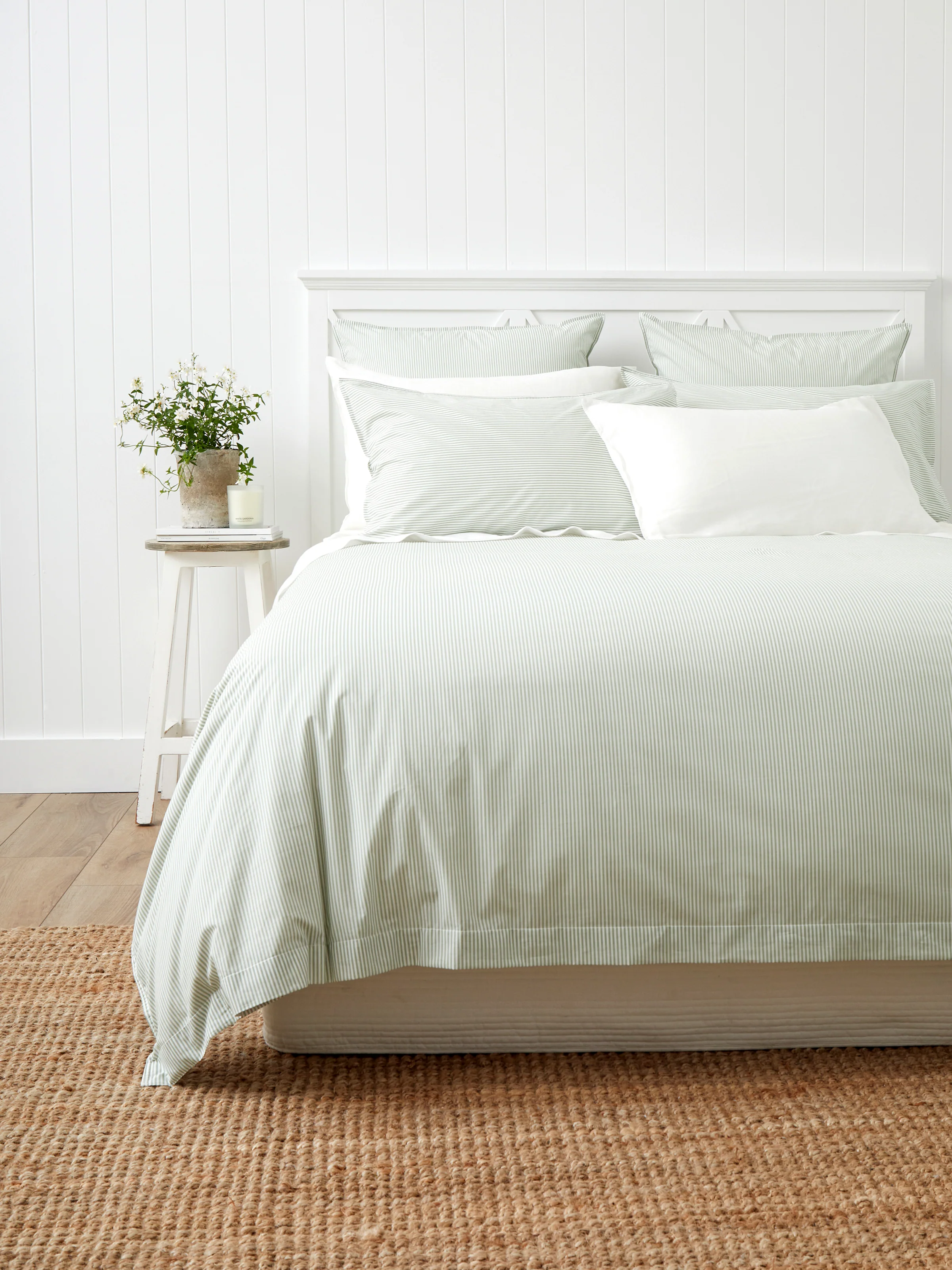 Purity Organic Cotton Duvet Cover Set in Green Stripe