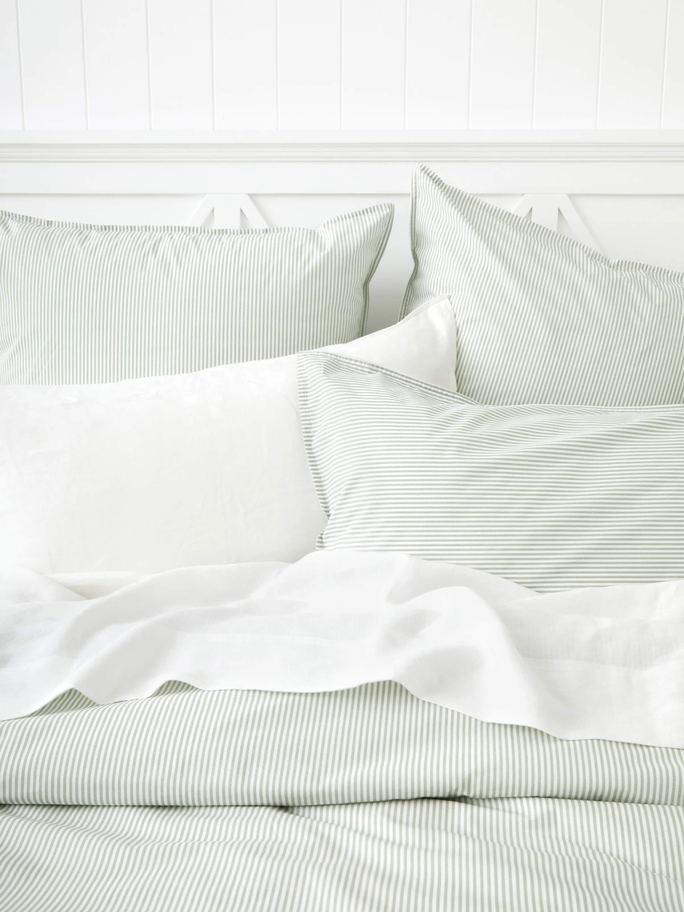 Purity Organic Cotton Duvet Cover Set in Green Stripe - Image 2