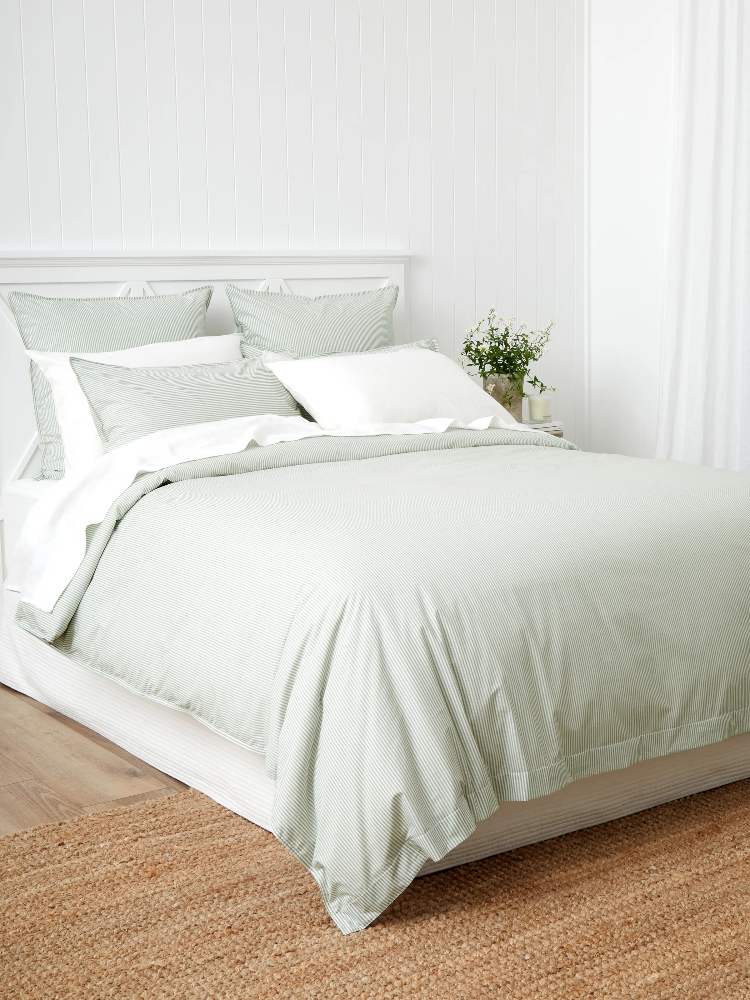 Purity Organic Cotton Duvet Cover Set in Green Stripe - Image 3