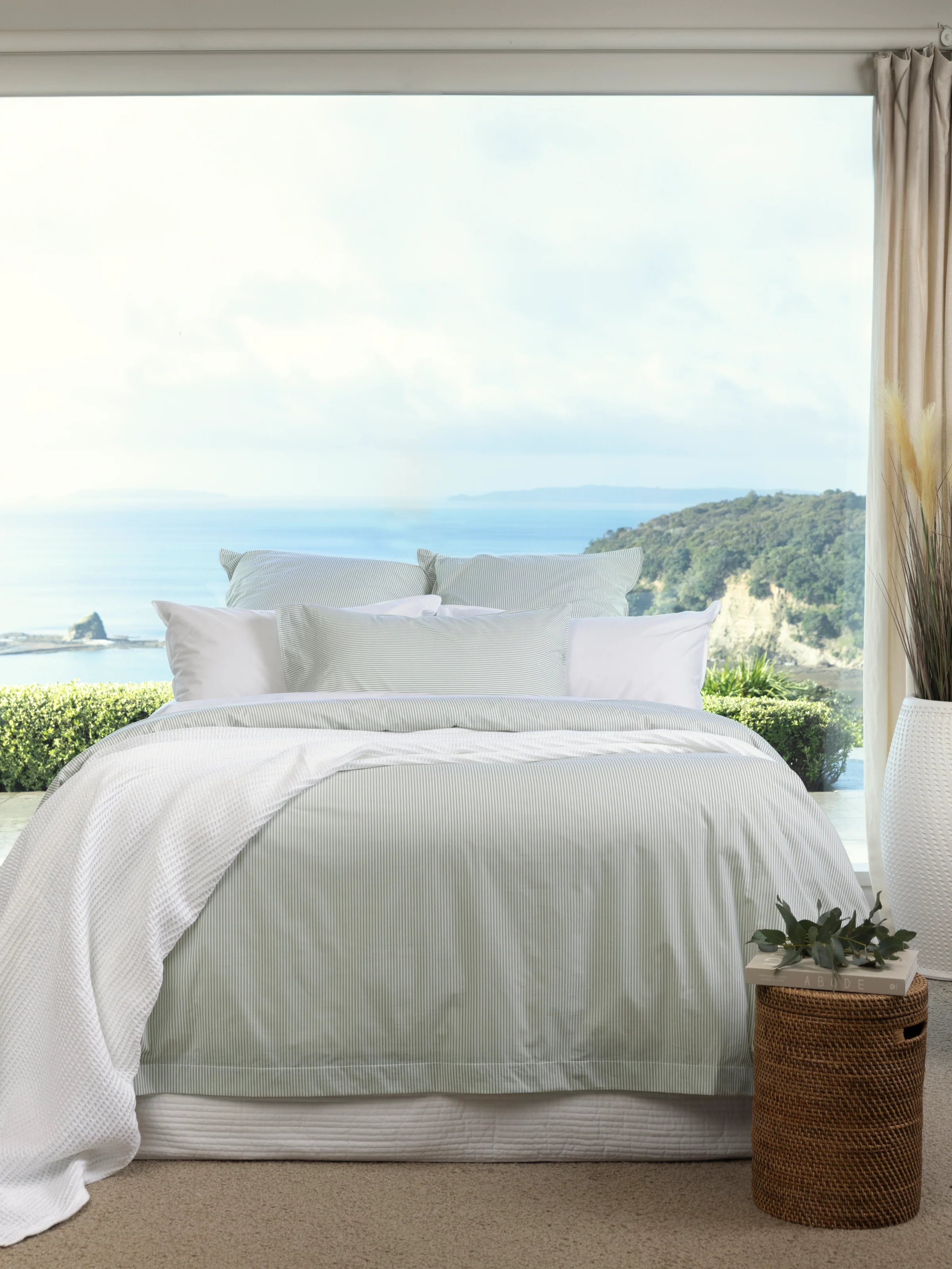 Purity Organic Cotton Duvet Cover Set in Green Stripe - Image 5