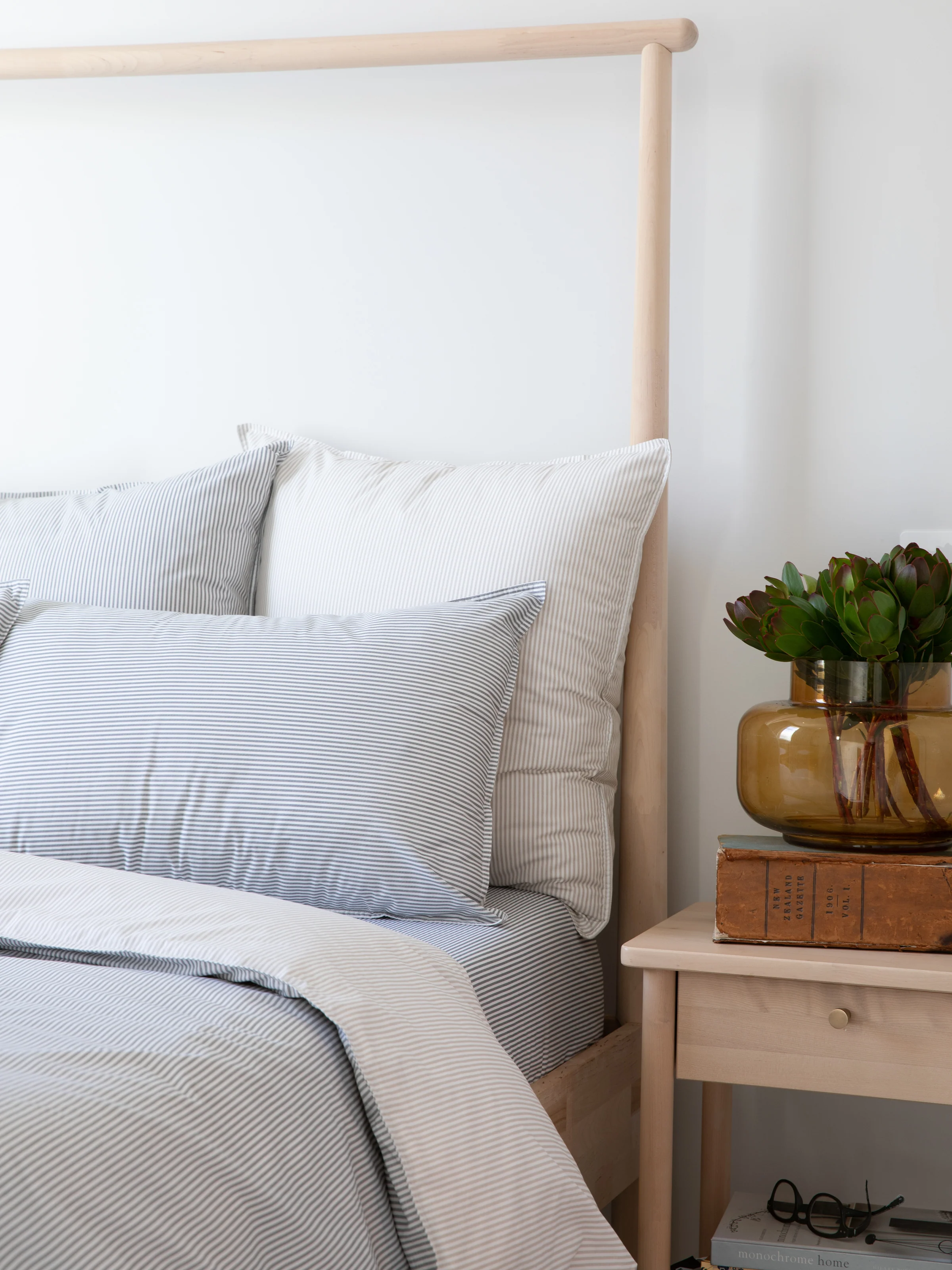 Purity Organic Cotton European Pillowcase in Charcoal Stripe - Image 2