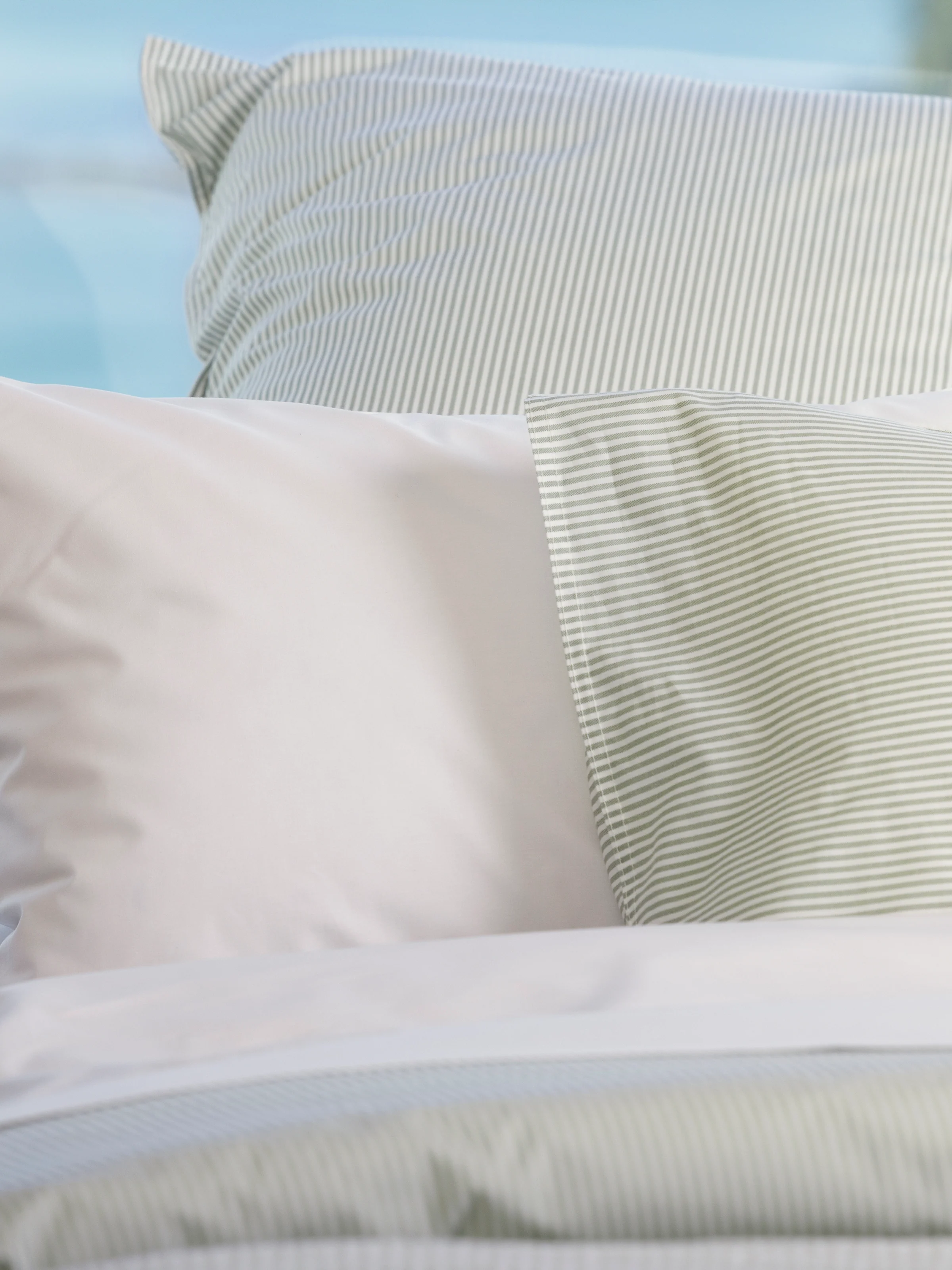 Purity Organic Cotton European Pillowcase in Green Stripe - Image 2