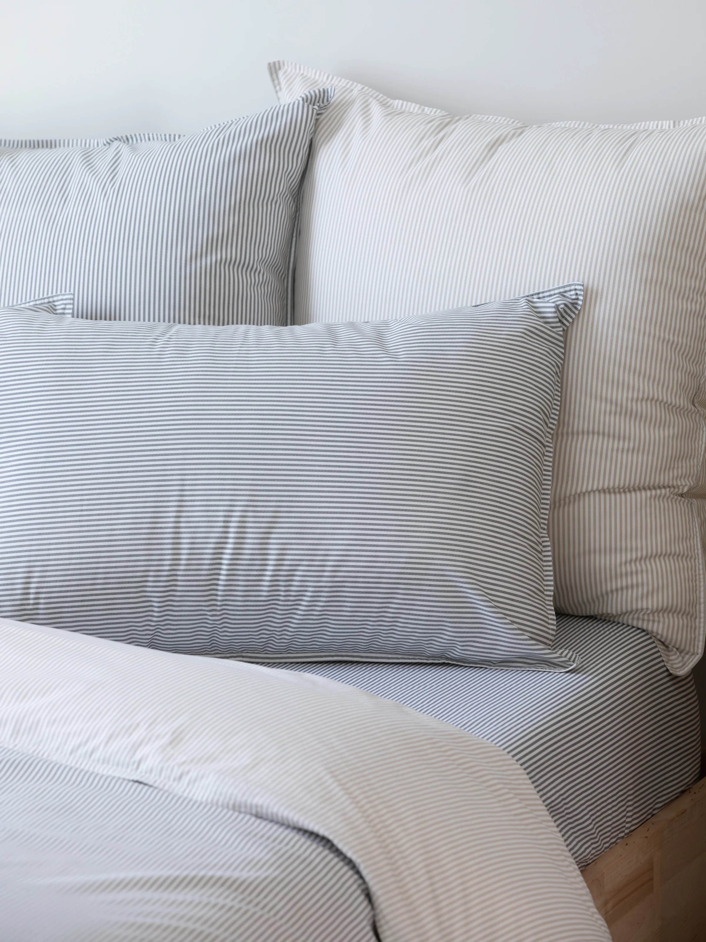 Purity Organic Cotton Standard Pillowcase Set in Charcoal Stripe - Image 2